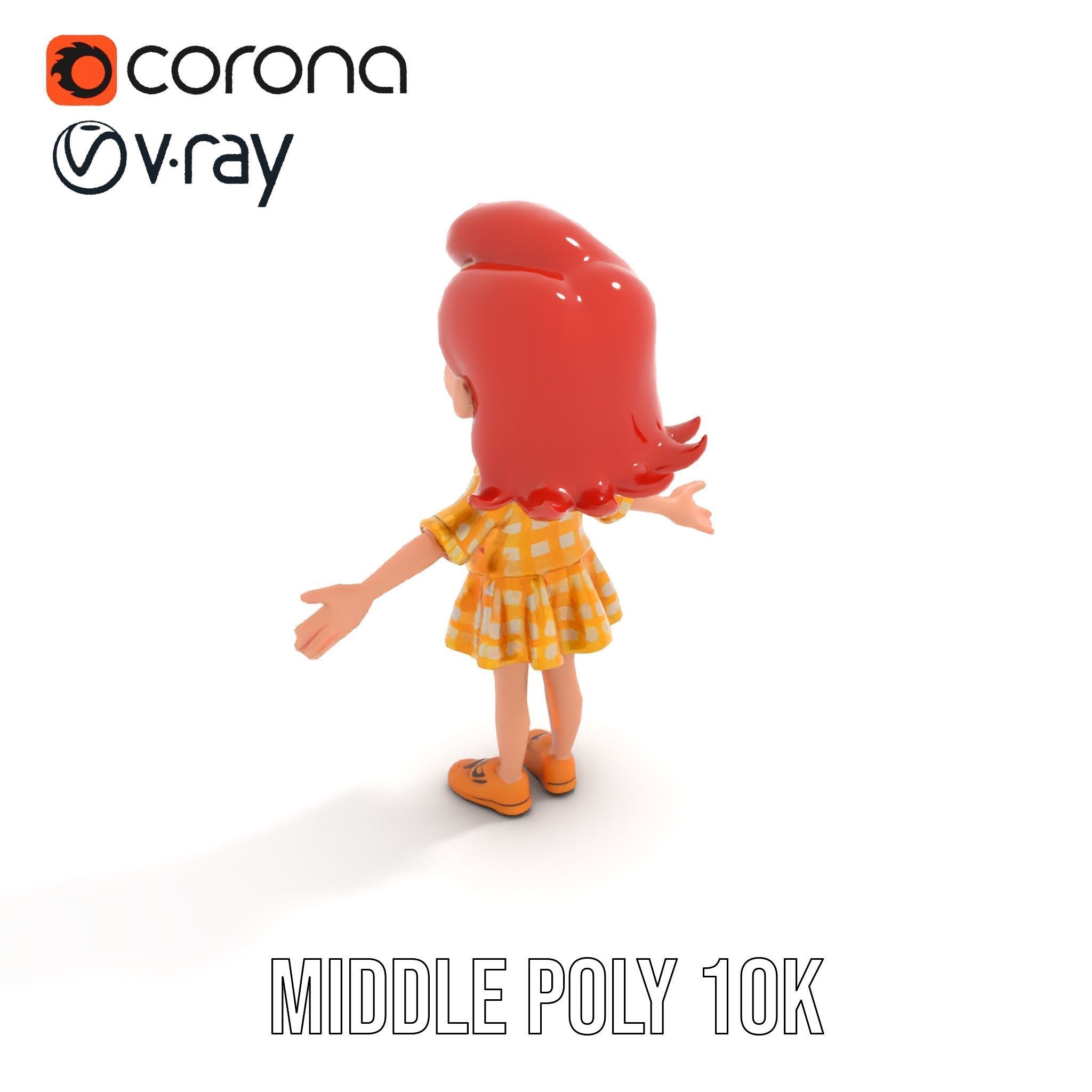 Cheerful Cartoon Girl Rigged and Animated D Character Model Low-poly 3D model_14