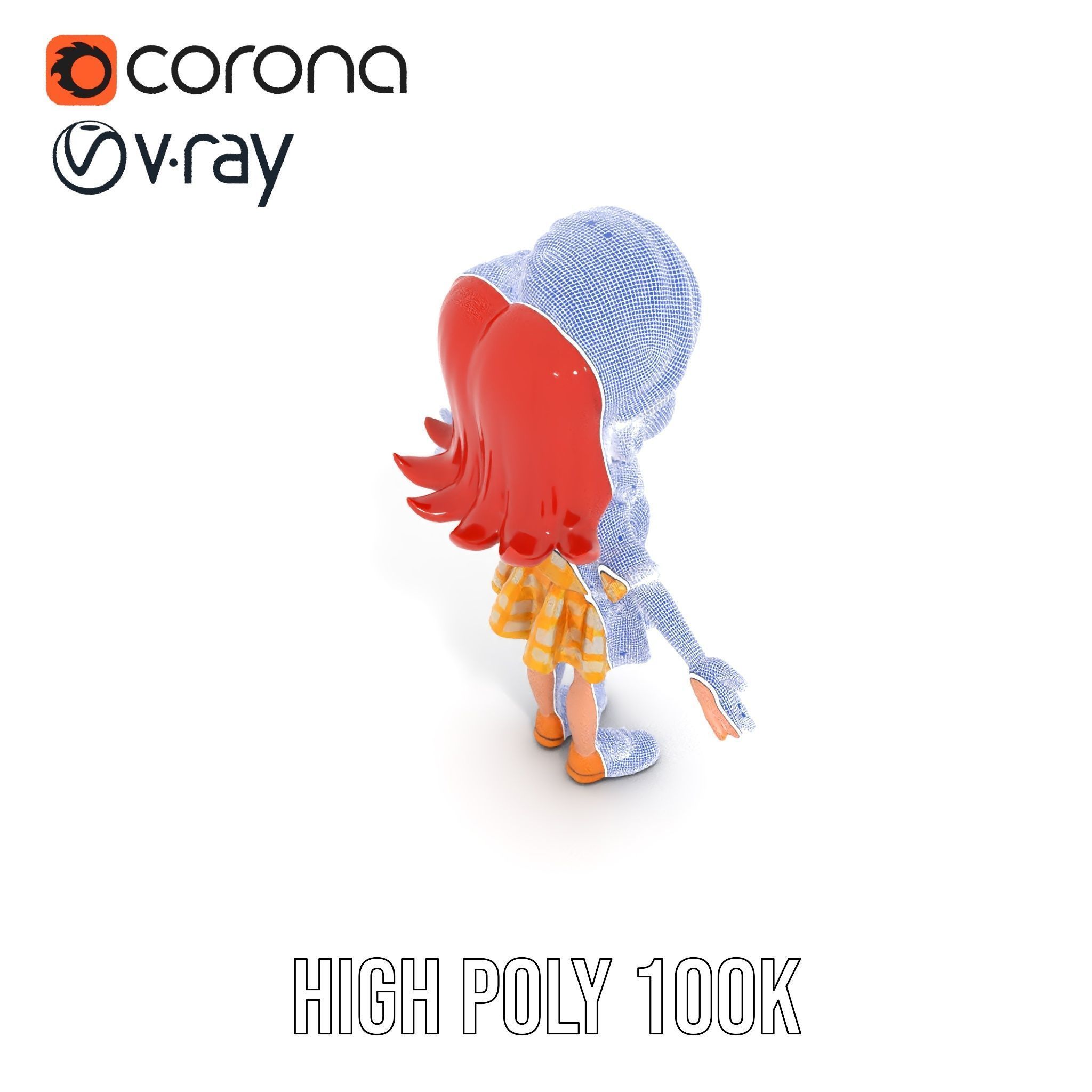 Cheerful Cartoon Girl Rigged and Animated D Character Model Low-poly 3D model_37