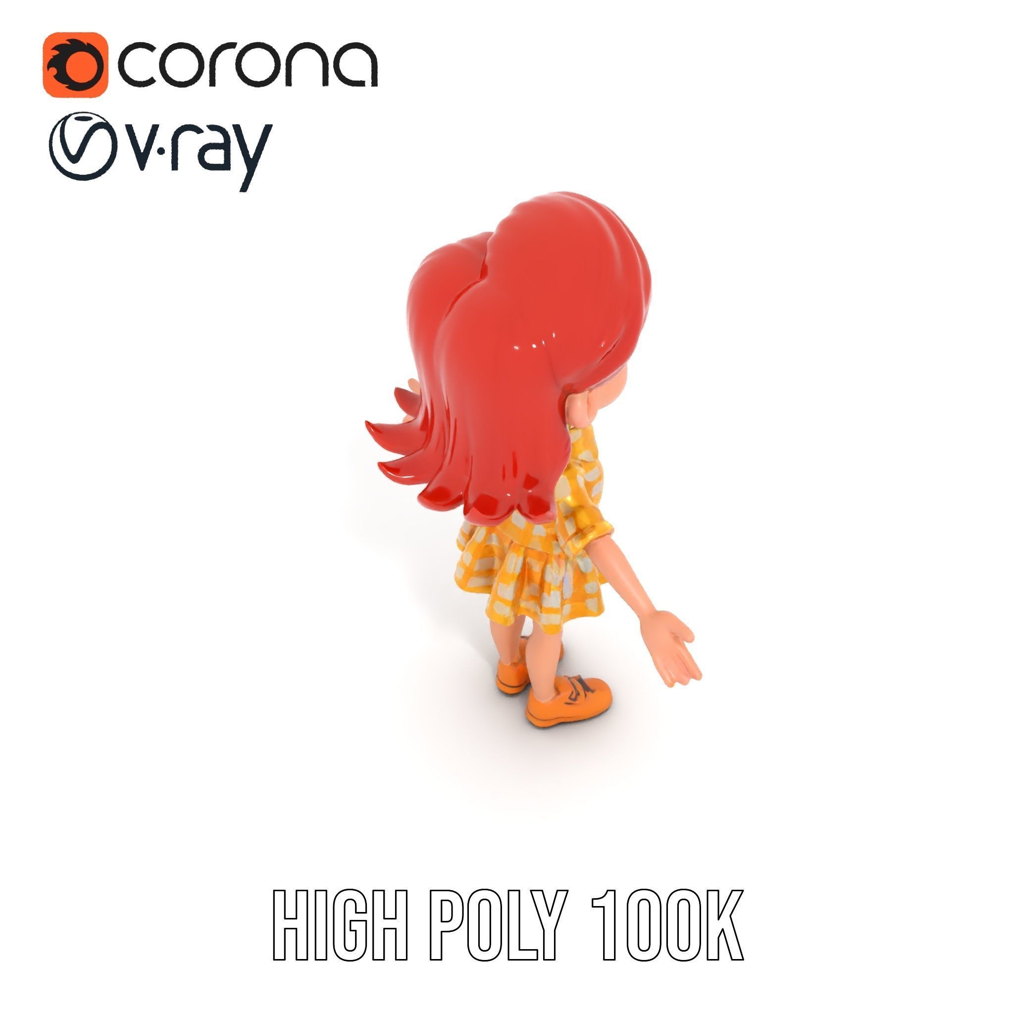 Cheerful Cartoon Girl Rigged and Animated D Character Model Low-poly 3D model_30