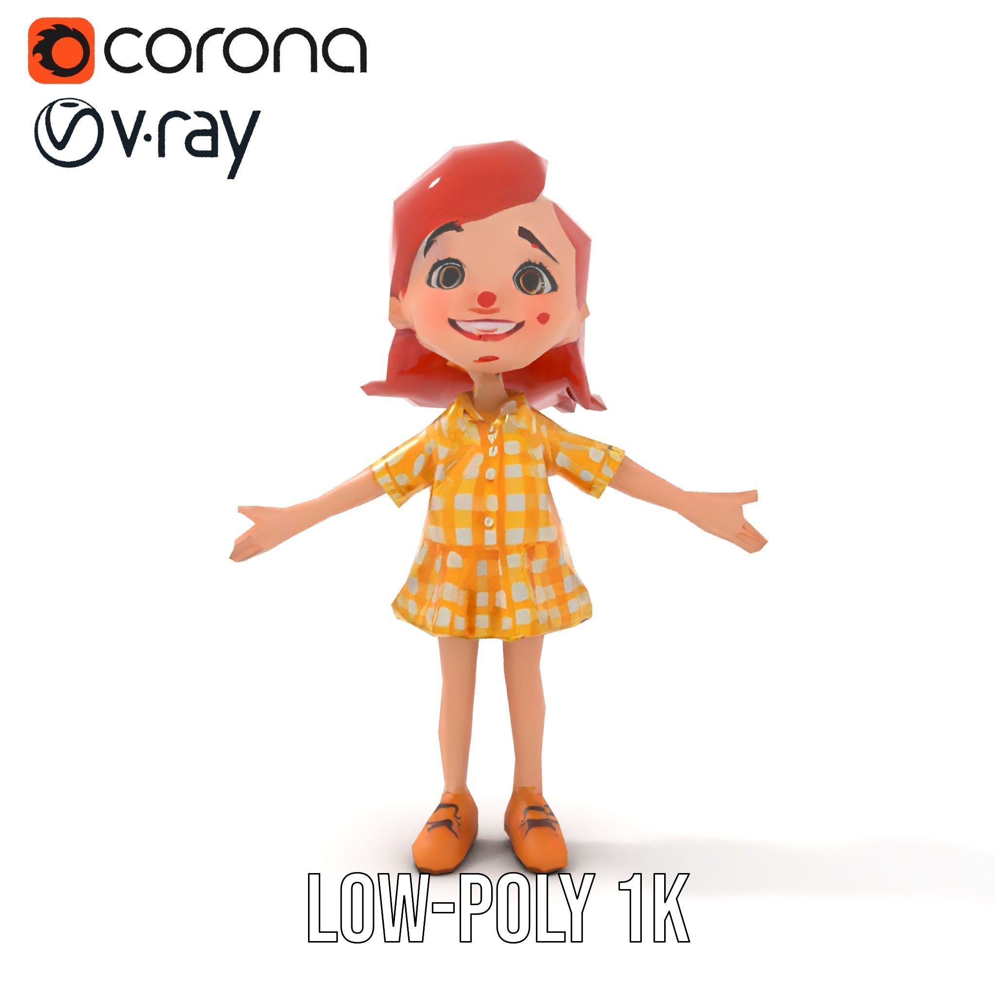 Cheerful Cartoon Girl Rigged and Animated D Character Model Low-poly 3D model_12