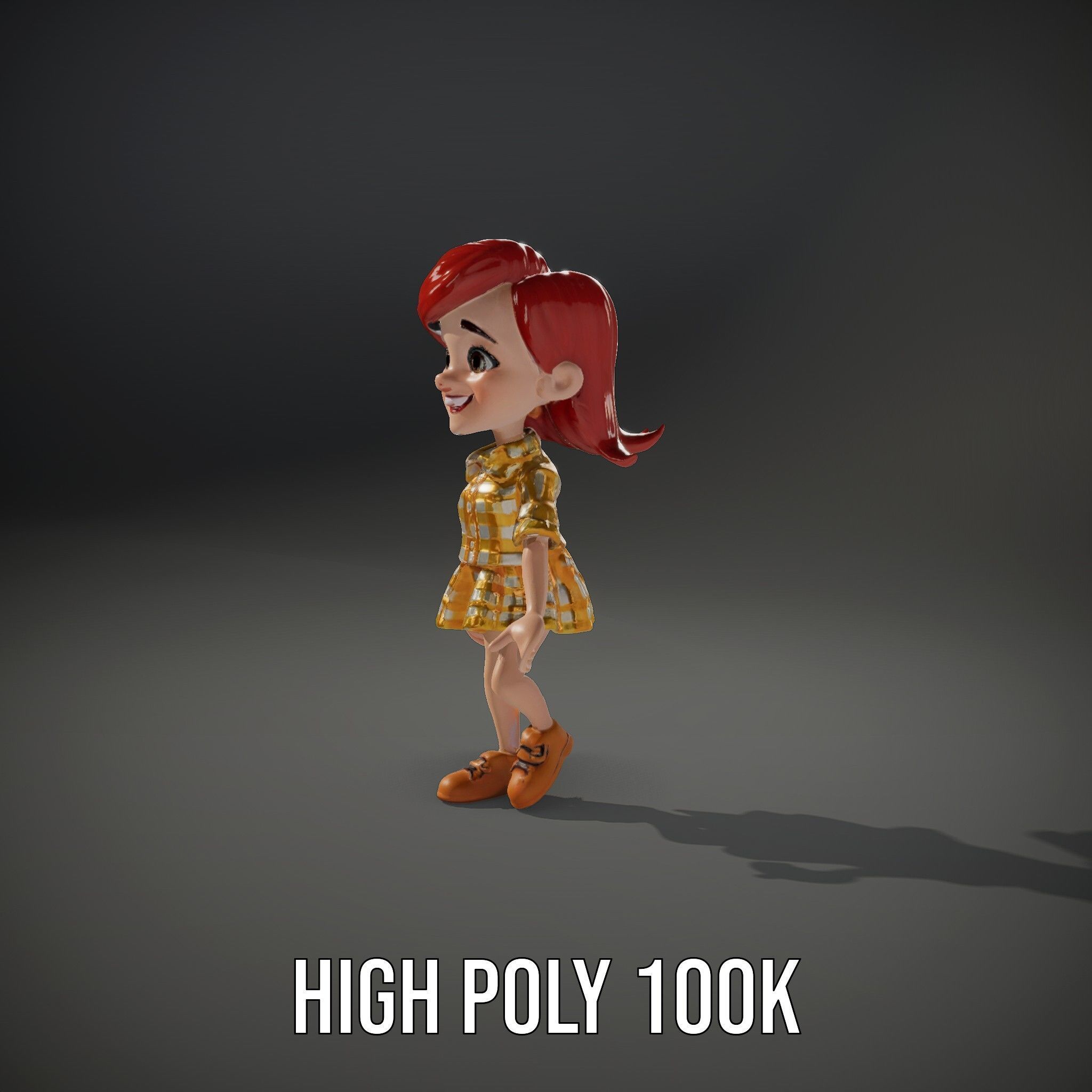 Cheerful Cartoon Girl Rigged and Animated D Character Model Low-poly 3D model_13