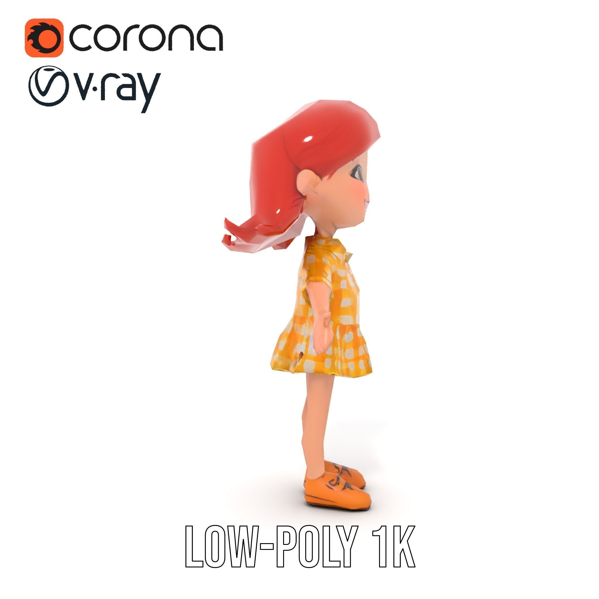 Cheerful Cartoon Girl Rigged and Animated D Character Model Low-poly 3D model_23