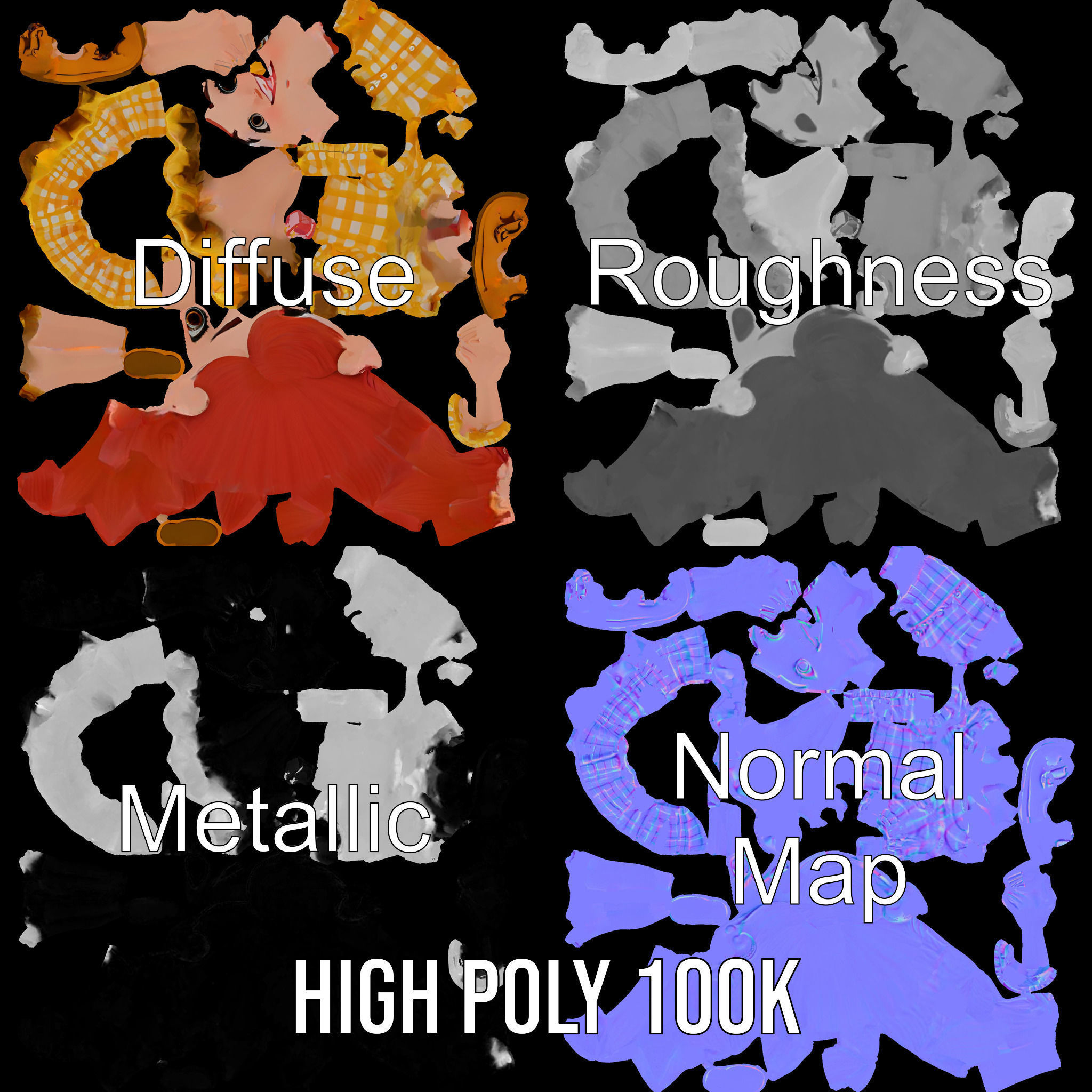 Cheerful Cartoon Girl Rigged and Animated D Character Model Low-poly 3D model_4