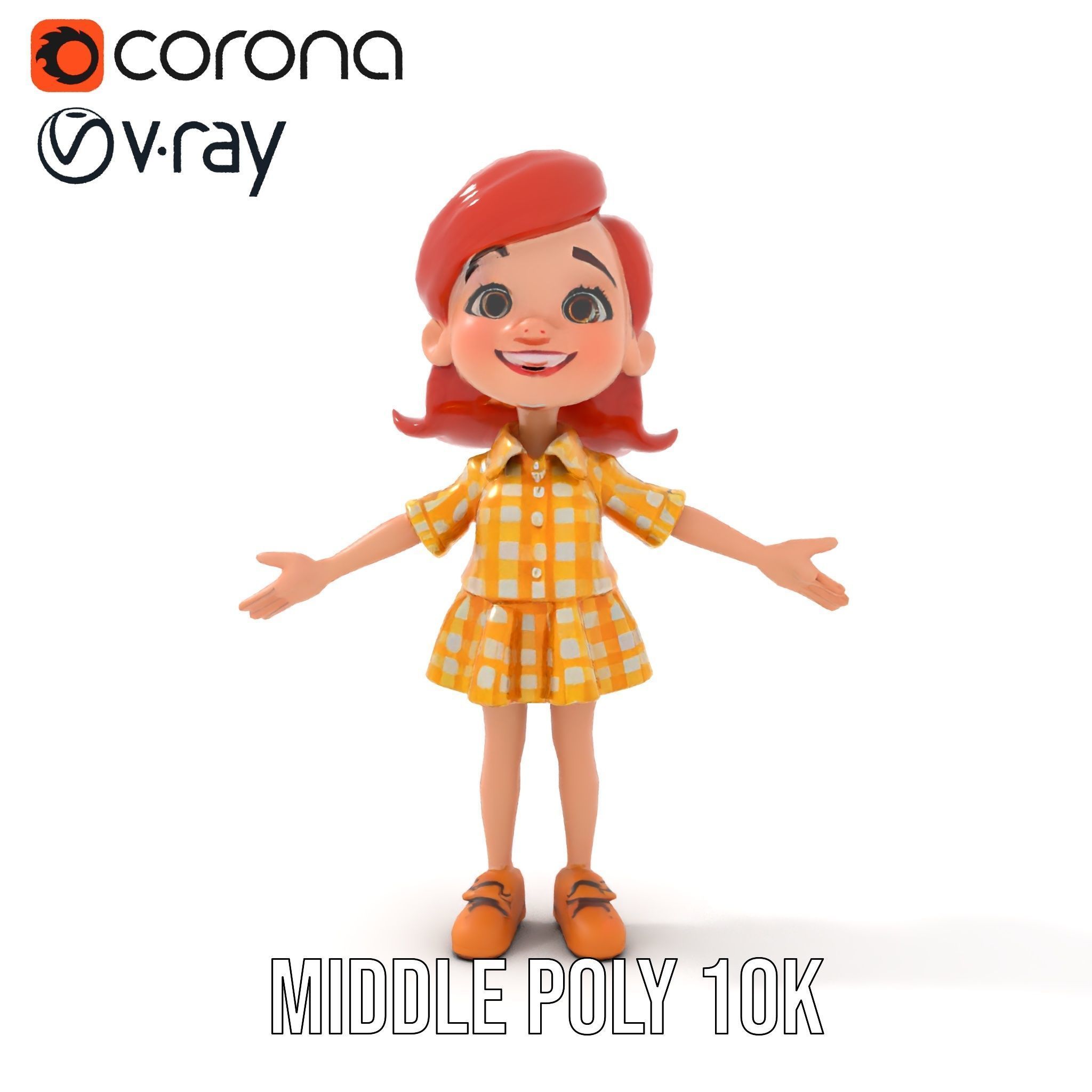 Cheerful Cartoon Girl Rigged and Animated D Character Model Low-poly 3D model_16