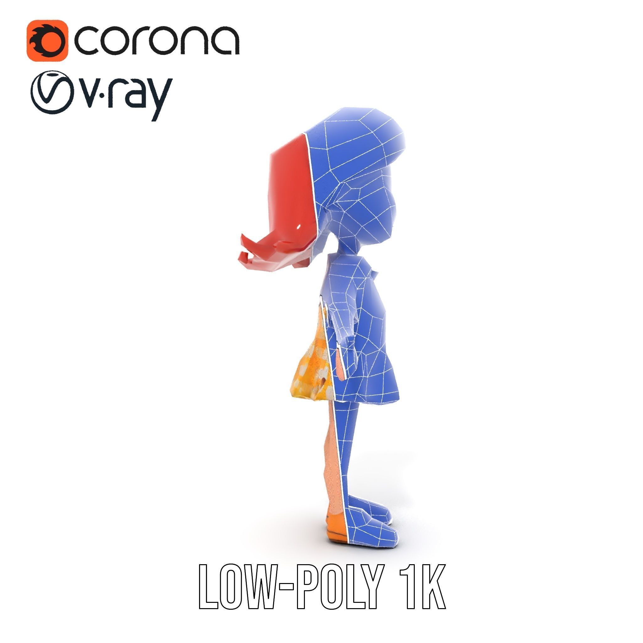 Cheerful Cartoon Girl Rigged and Animated D Character Model Low-poly 3D model_29