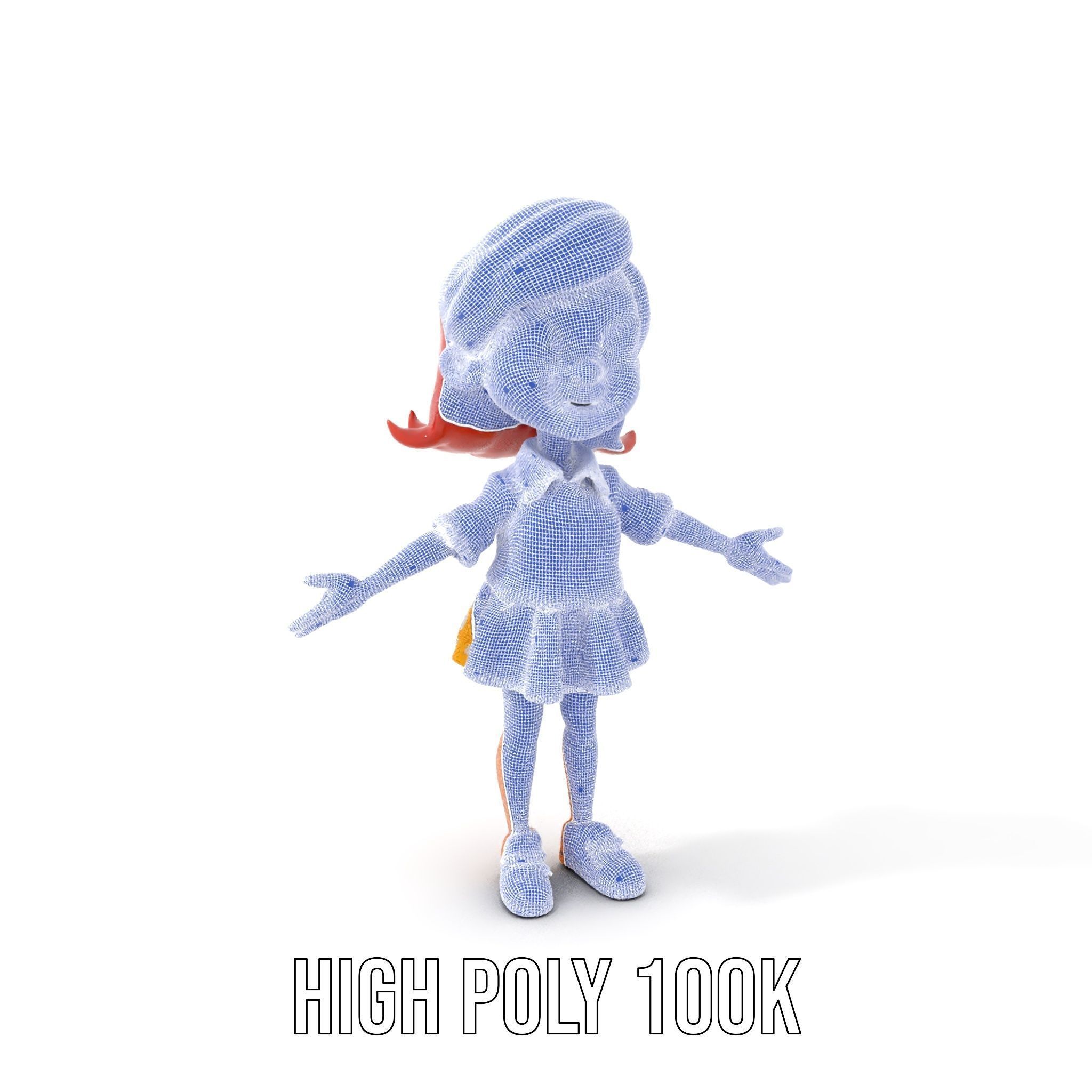 Cheerful Cartoon Girl Rigged and Animated D Character Model Low-poly 3D model_5