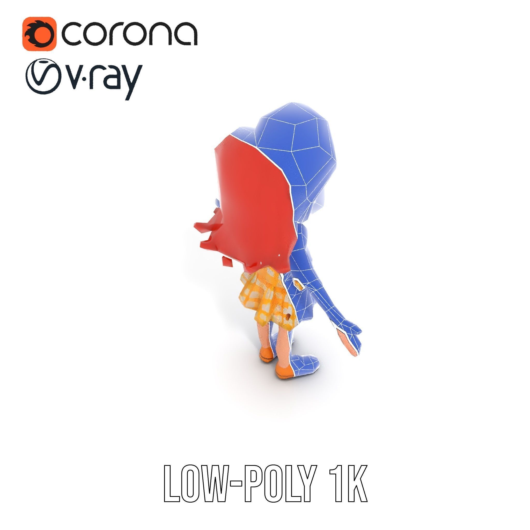 Cheerful Cartoon Girl Rigged and Animated D Character Model Low-poly 3D model_20