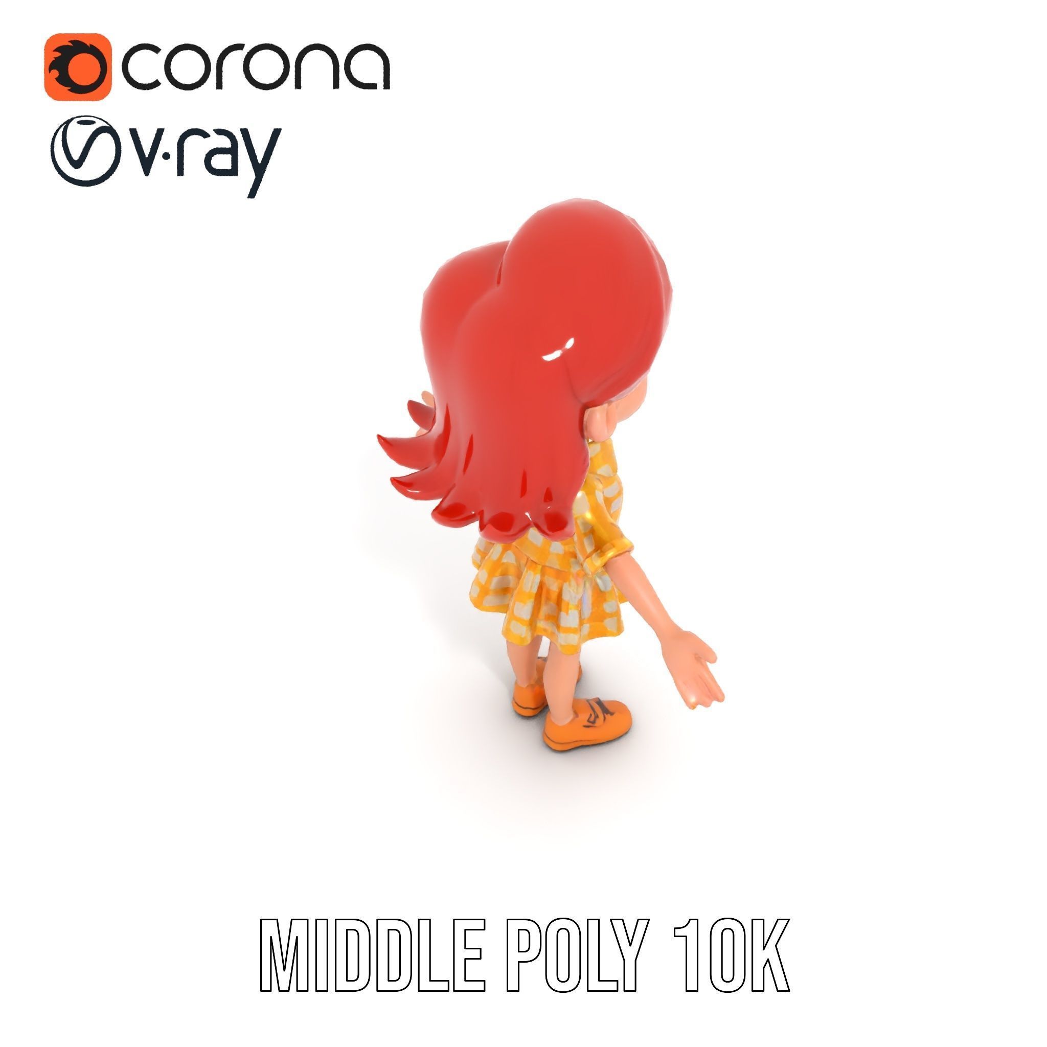 Cheerful Cartoon Girl Rigged and Animated D Character Model Low-poly 3D model_28