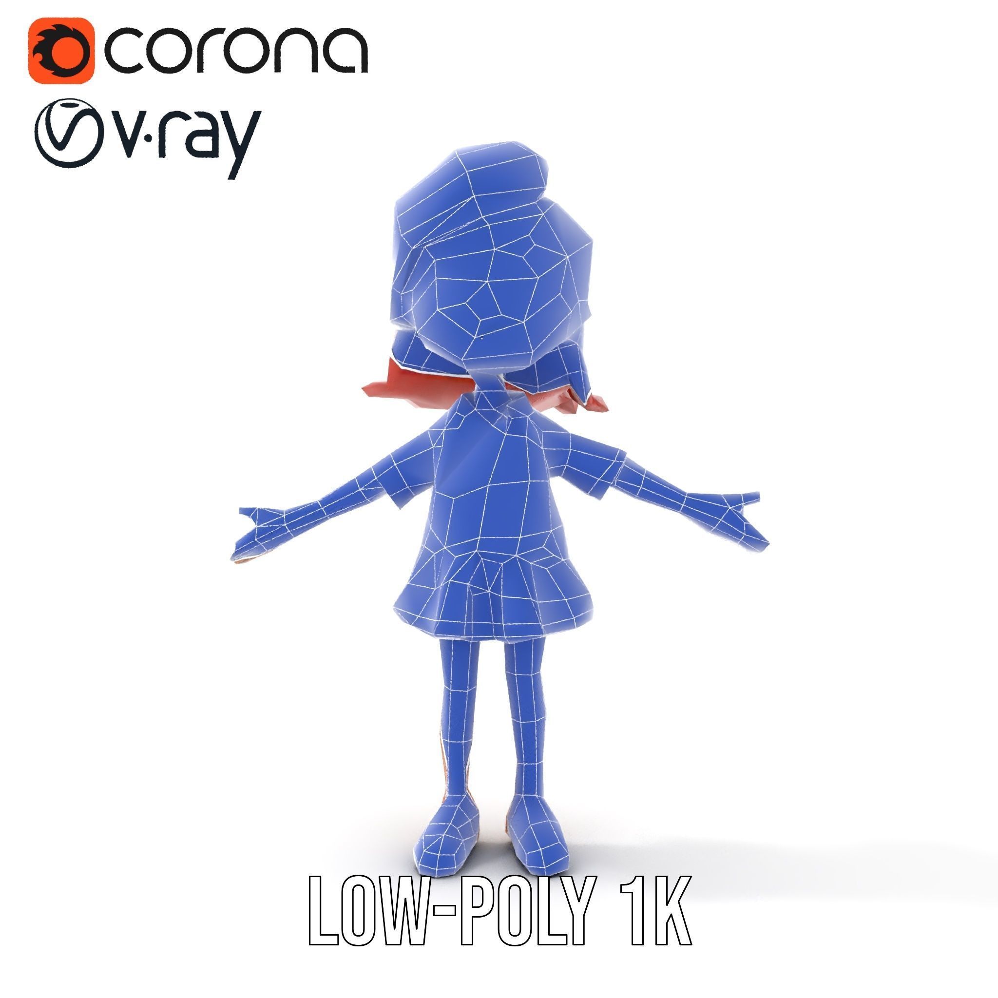 Cheerful Cartoon Girl Rigged and Animated D Character Model Low-poly 3D model_32