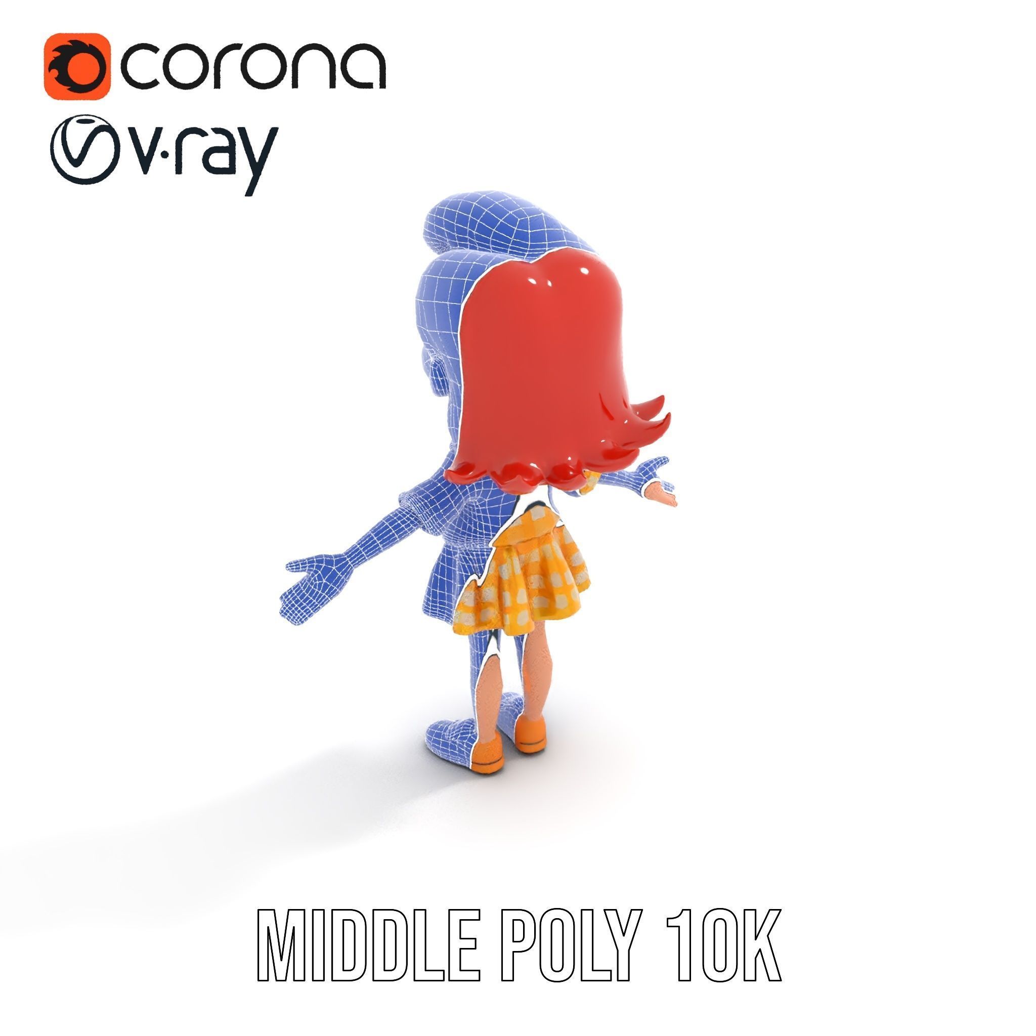 Cheerful Cartoon Girl Rigged and Animated D Character Model Low-poly 3D model_25