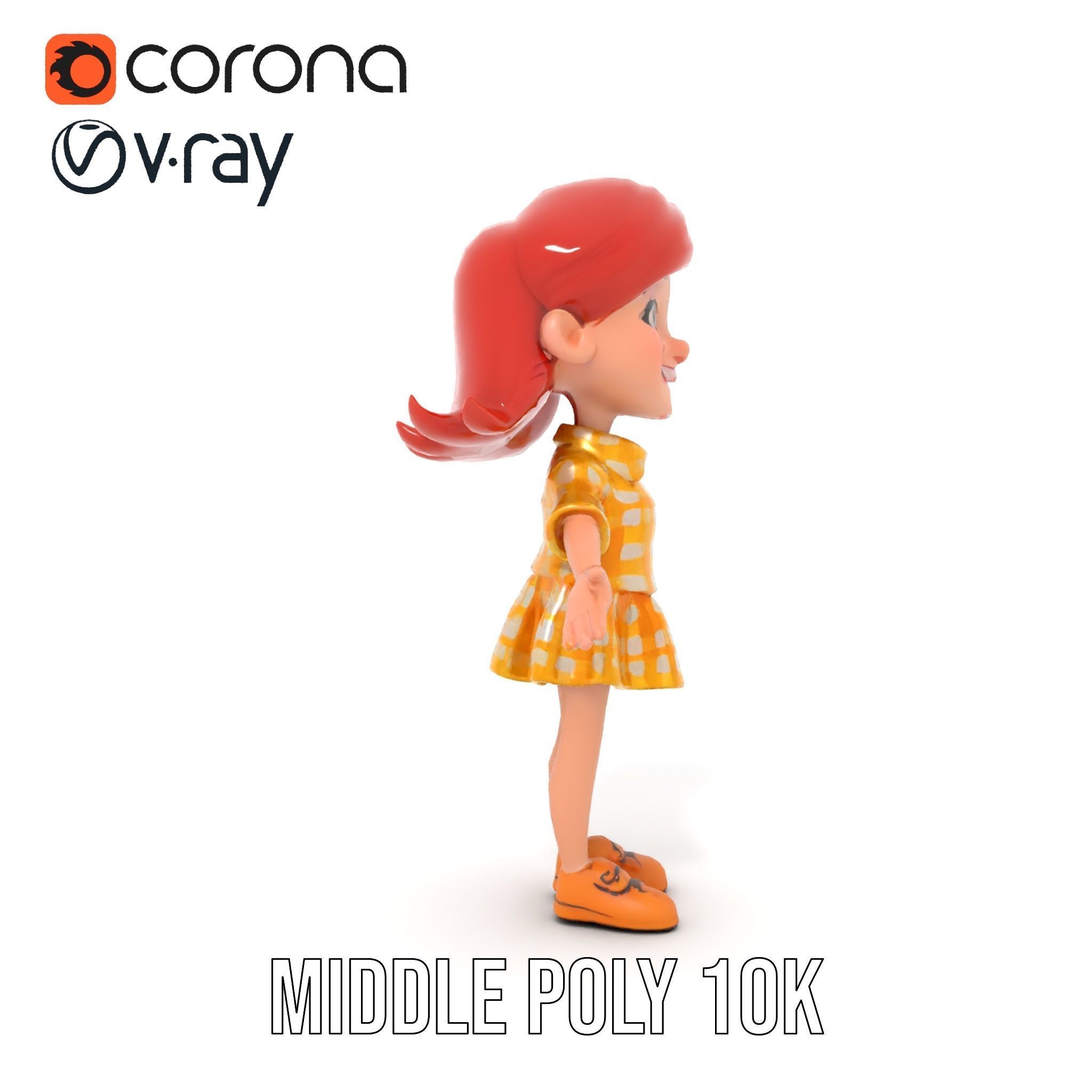 Cheerful Cartoon Girl Rigged and Animated D Character Model Low-poly 3D model_31
