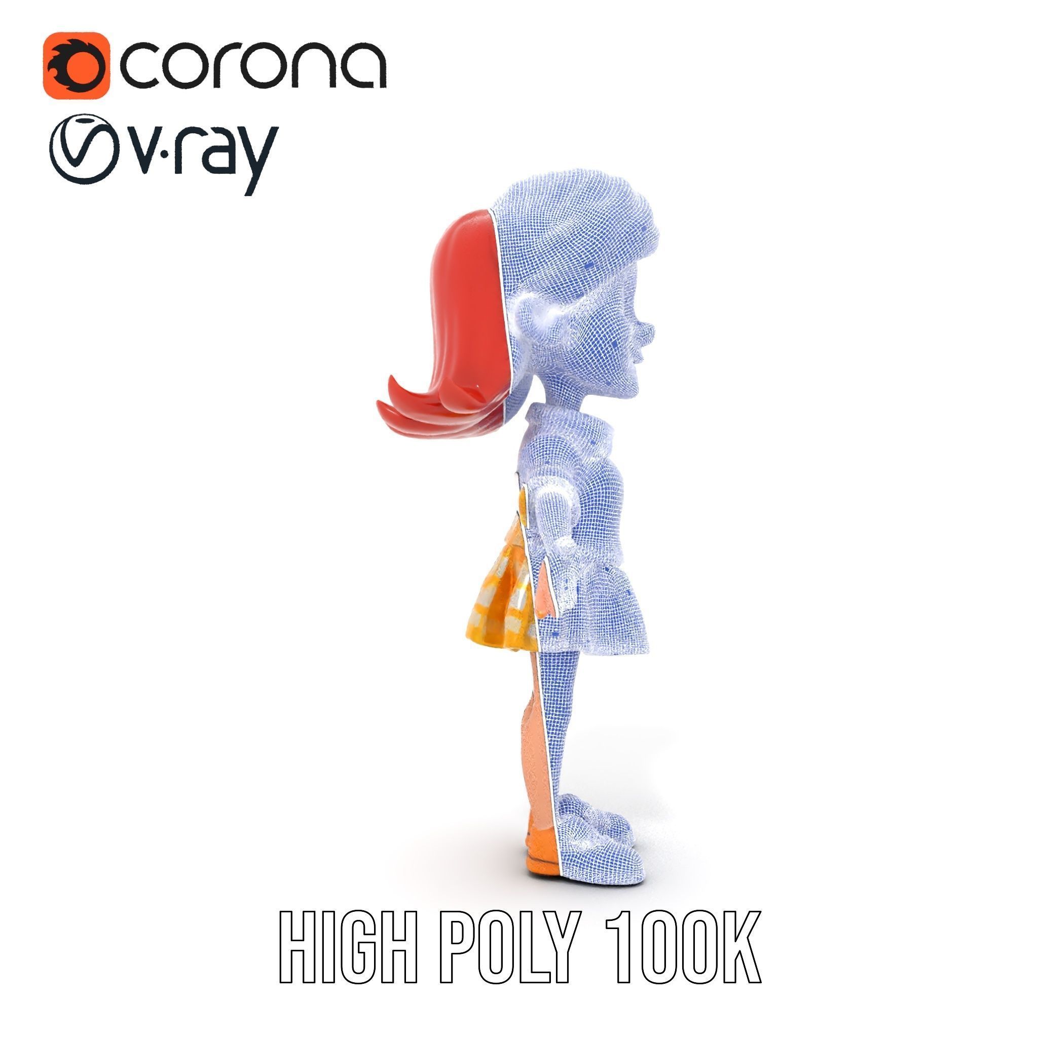 Cheerful Cartoon Girl Rigged and Animated D Character Model Low-poly 3D model_35