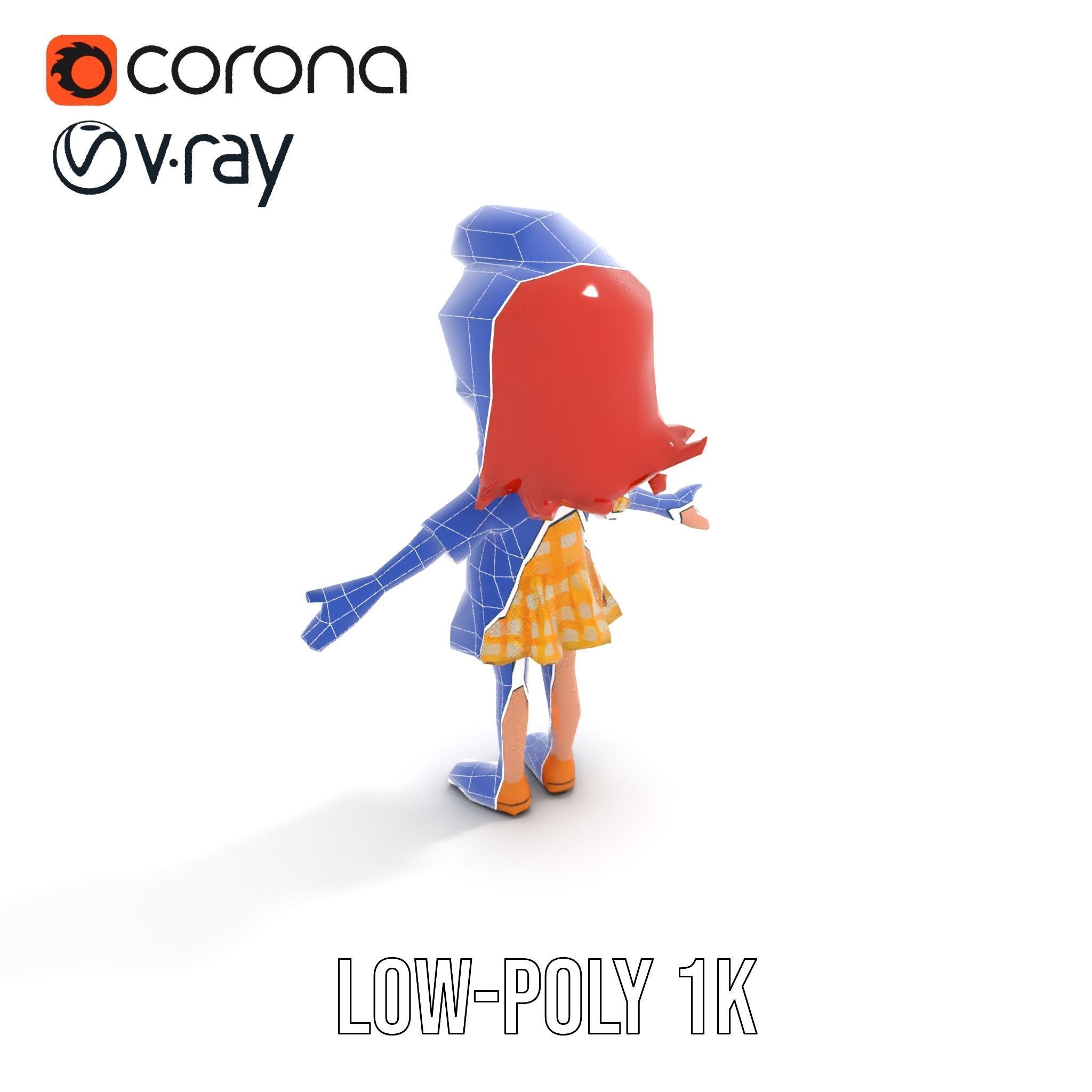 Cheerful Cartoon Girl Rigged and Animated D Character Model Low-poly 3D model_26