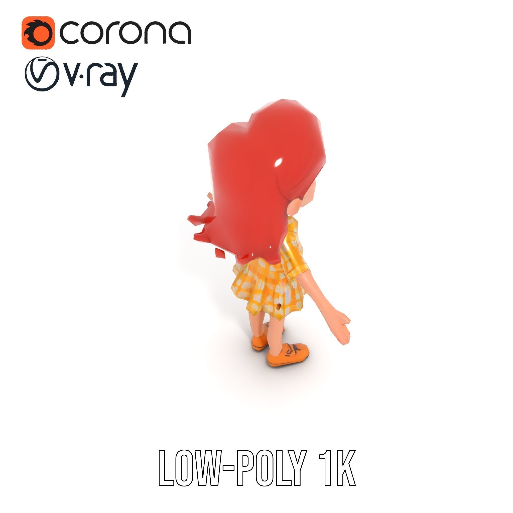 Cheerful Cartoon Girl Rigged and Animated D Character Model Low-poly 3D model_9