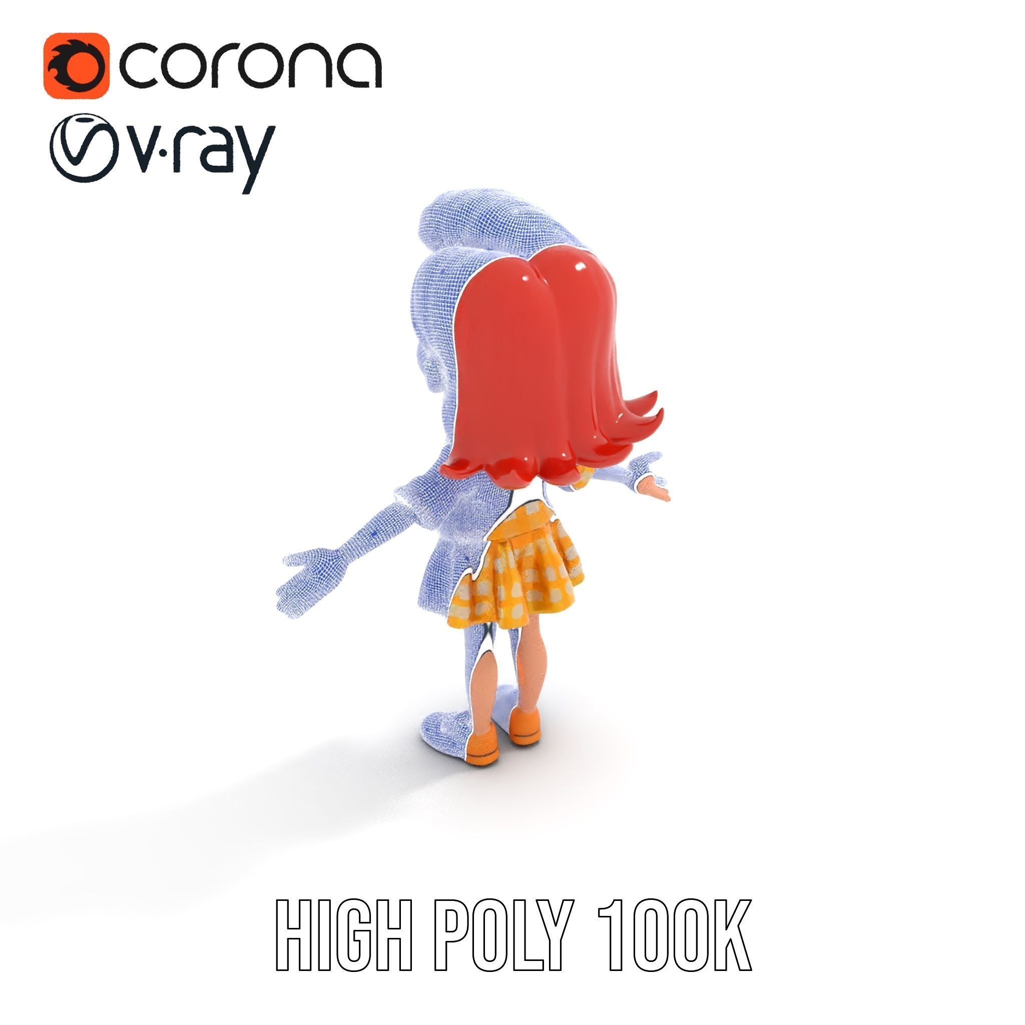 Cheerful Cartoon Girl Rigged and Animated D Character Model Low-poly 3D model_24