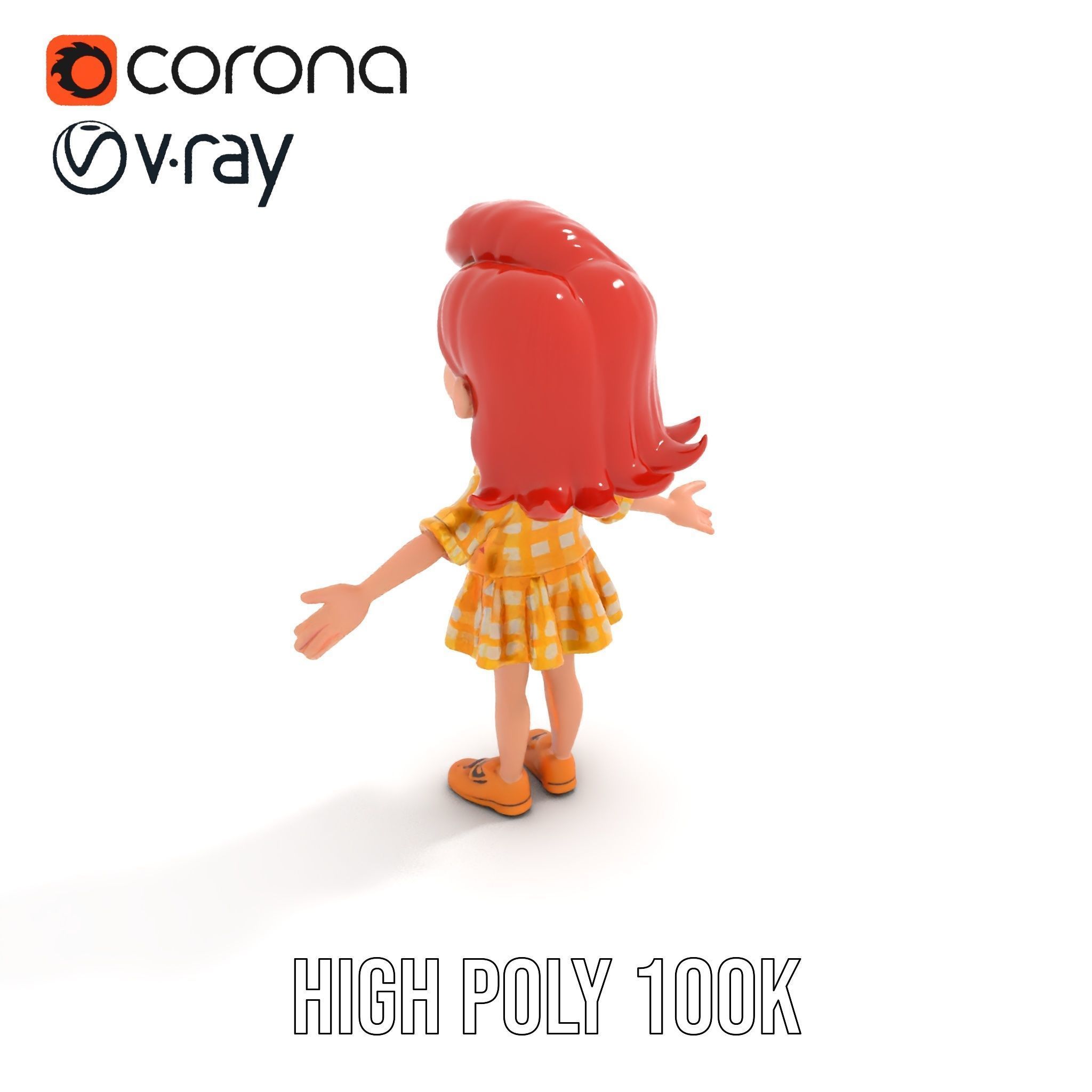 Cheerful Cartoon Girl Rigged and Animated D Character Model Low-poly 3D model_18