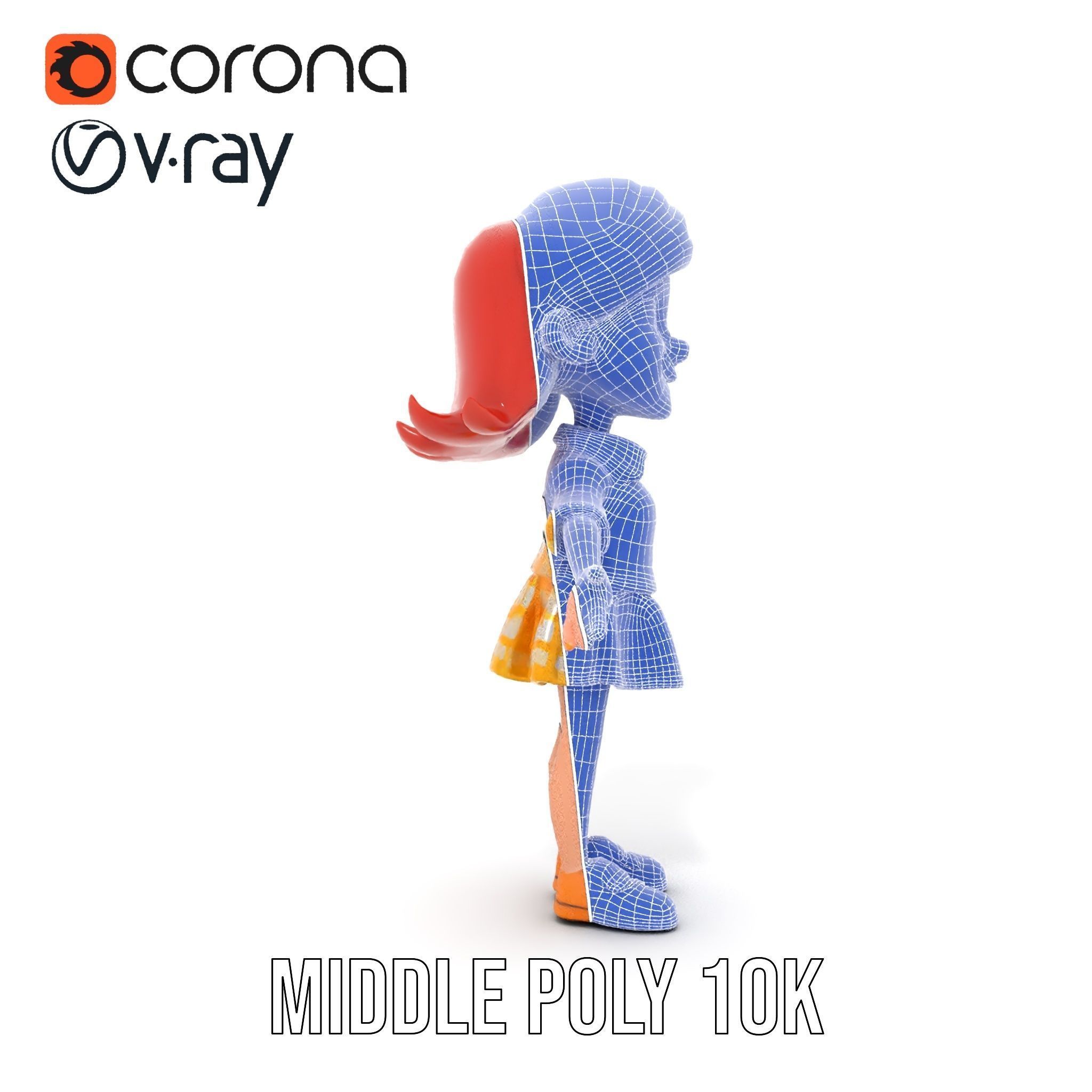 Cheerful Cartoon Girl Rigged and Animated D Character Model Low-poly 3D model_19