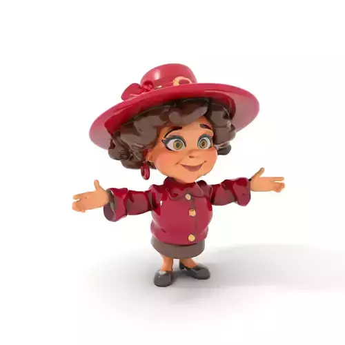 Charming Cartoon Character with Red Hat Rigged and Animated Low-poly 3D model
