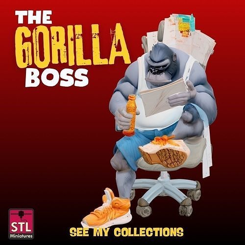 Office Boss Gorilla STL File Chibi Style Desk King  3D print model