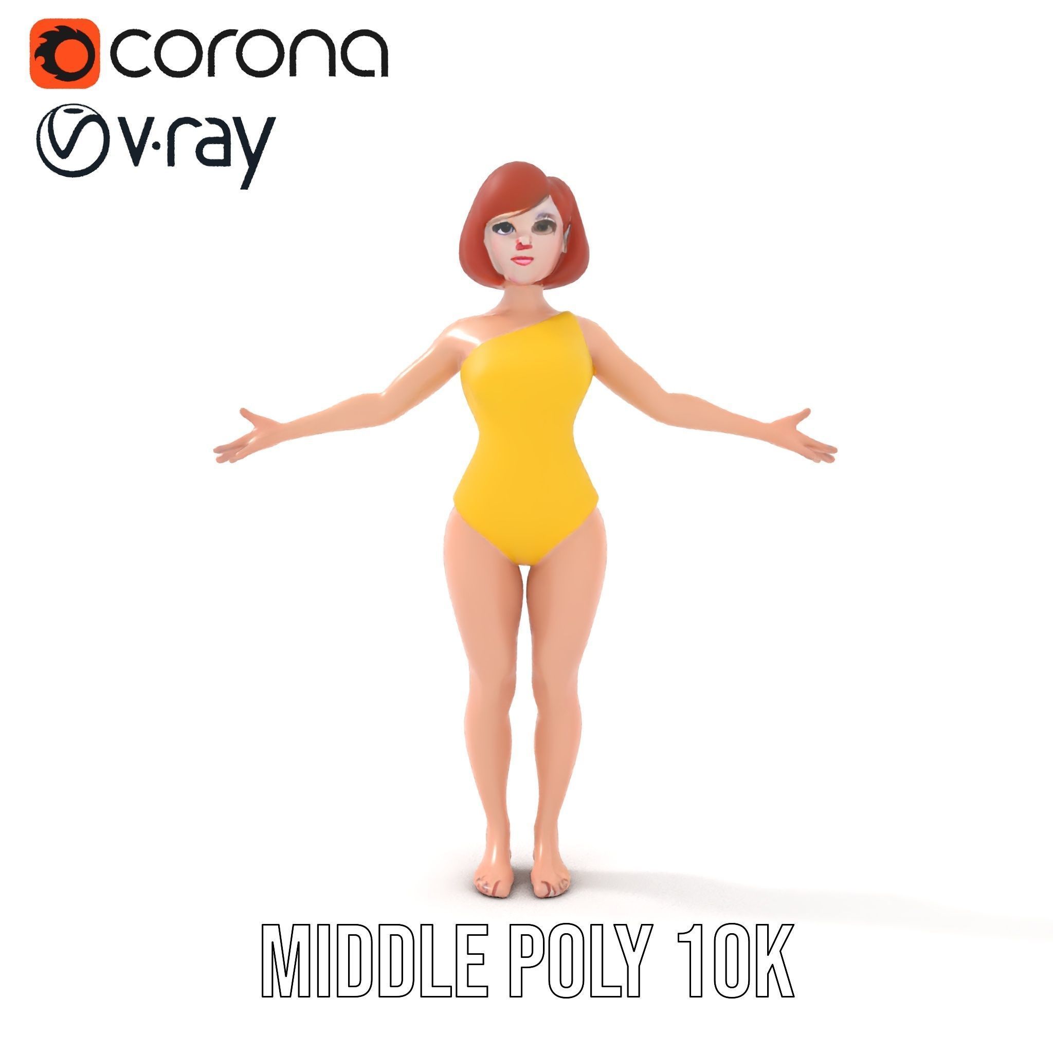 Animated Female Character in Yellow Dress  Rigged and Animated Low-poly 3D model_12