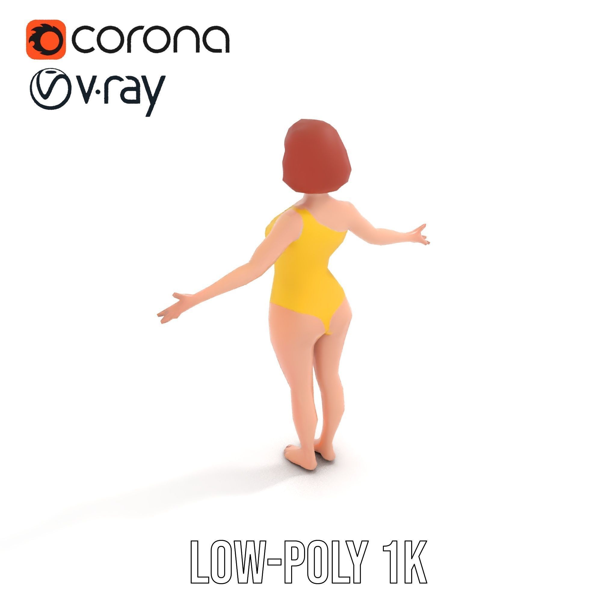 Animated Female Character in Yellow Dress  Rigged and Animated Low-poly 3D model_18