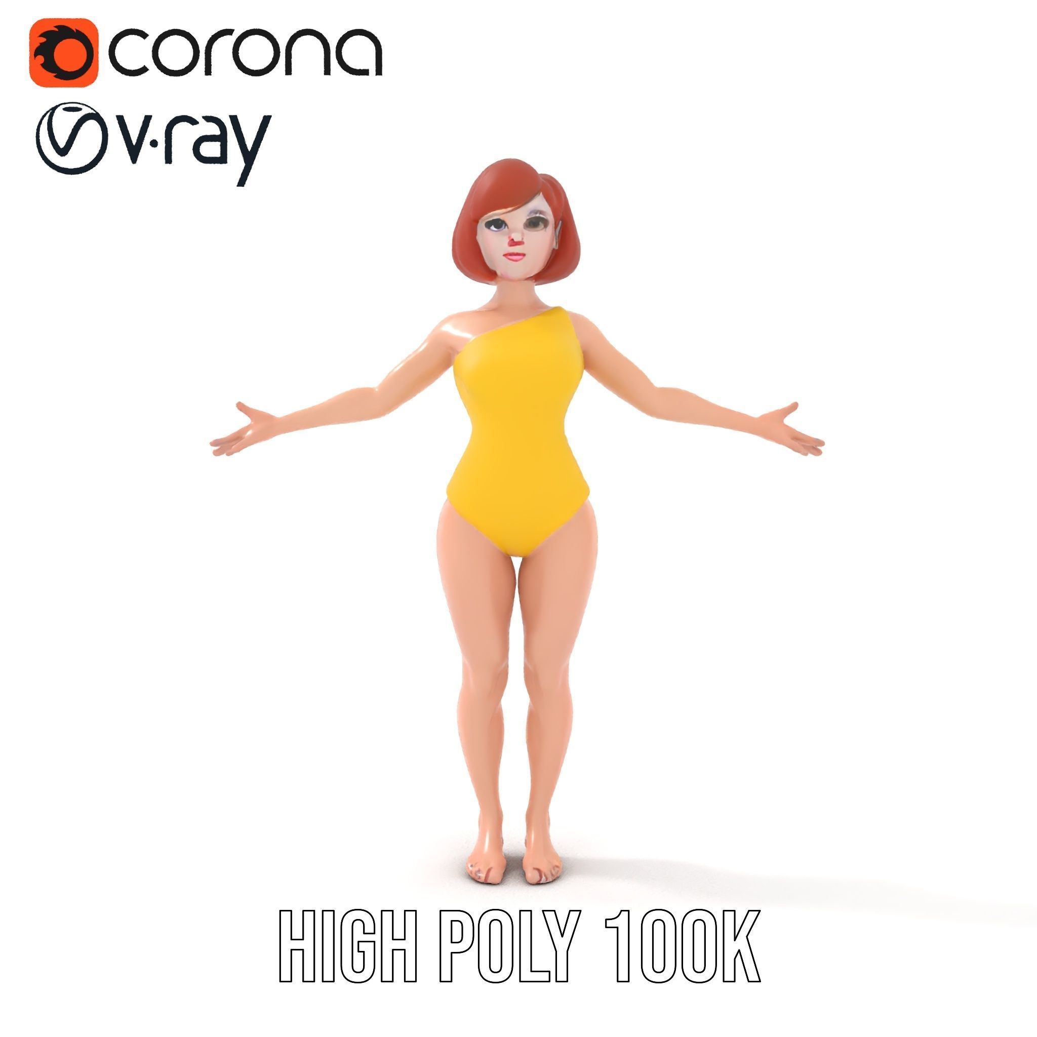 Animated Female Character in Yellow Dress  Rigged and Animated Low-poly 3D model_22