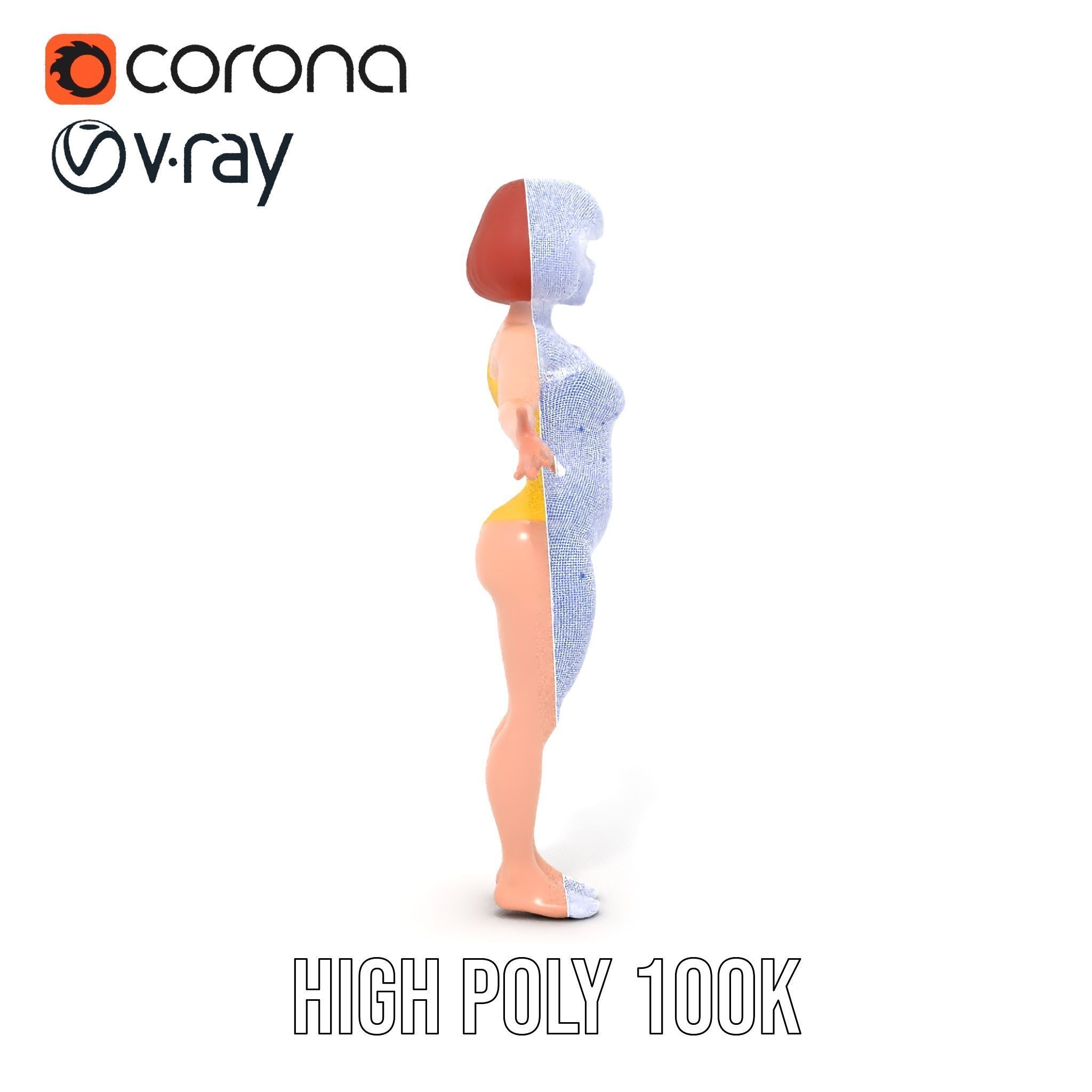 Animated Female Character in Yellow Dress  Rigged and Animated Low-poly 3D model_36