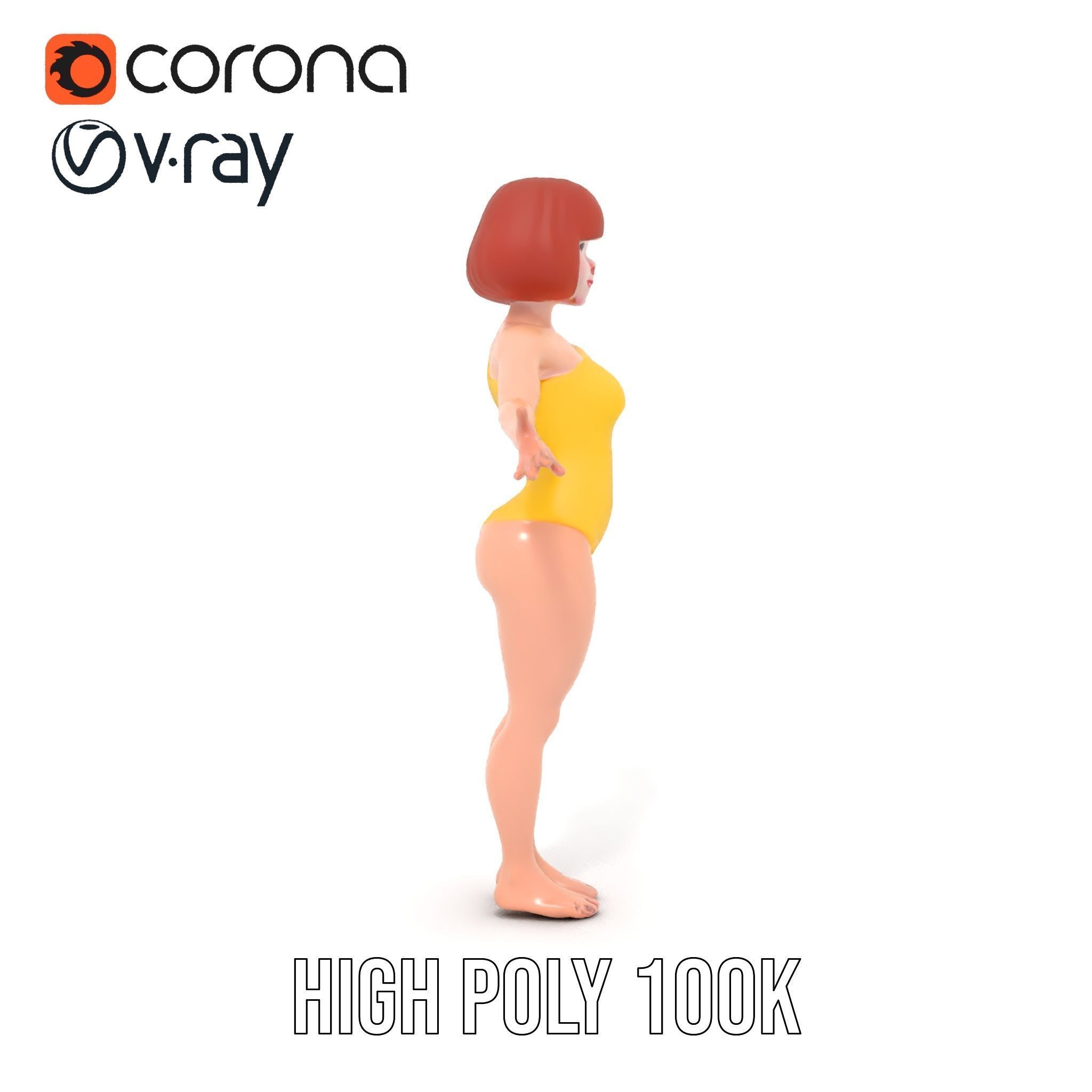 Animated Female Character in Yellow Dress  Rigged and Animated Low-poly 3D model_27