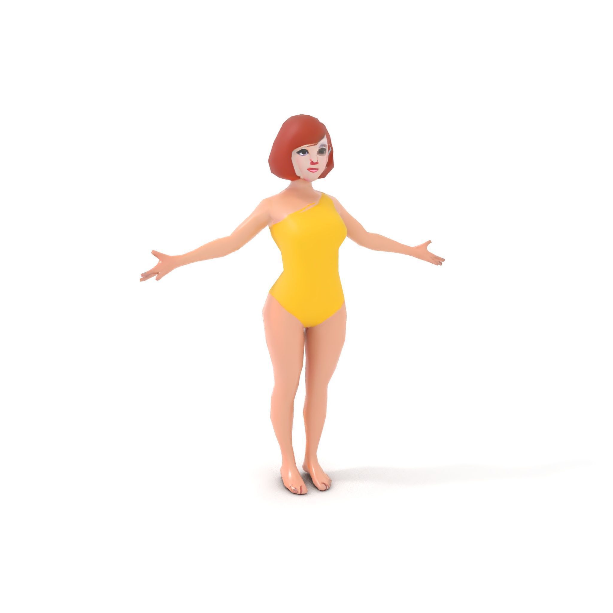 Animated Female Character in Yellow Dress  Rigged and Animated Low-poly 3D model_8