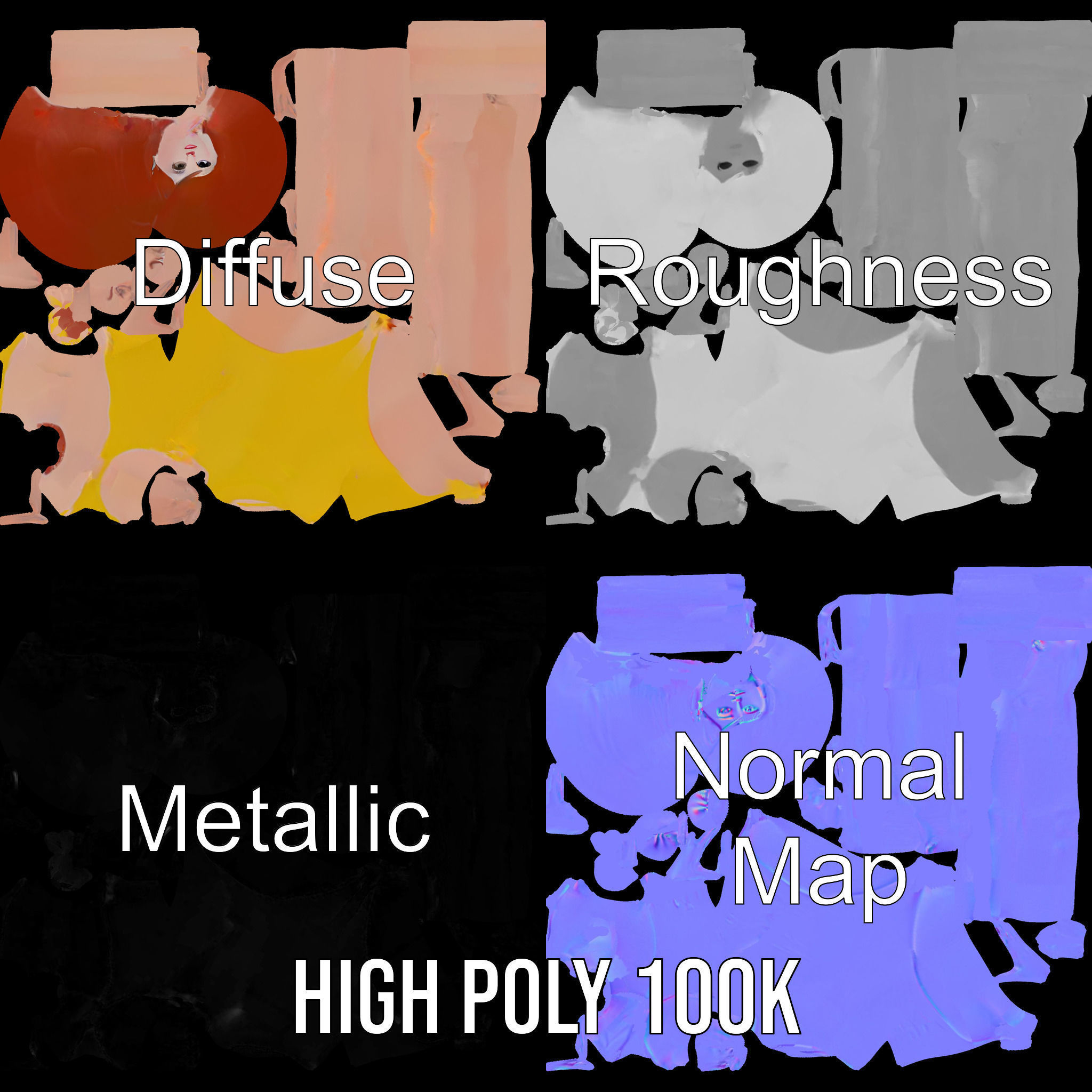 Animated Female Character in Yellow Dress  Rigged and Animated Low-poly 3D model_4