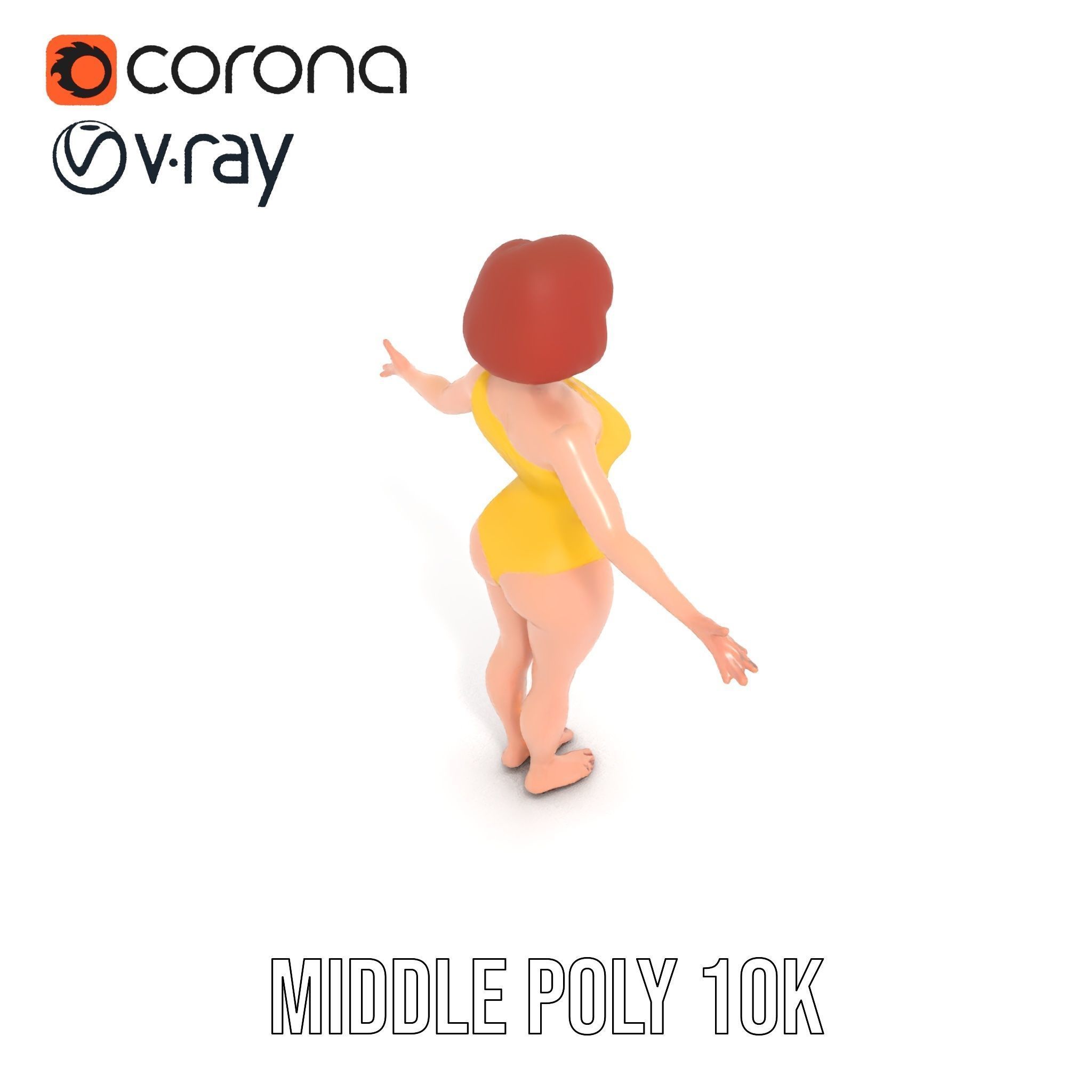 Animated Female Character in Yellow Dress  Rigged and Animated Low-poly 3D model_17