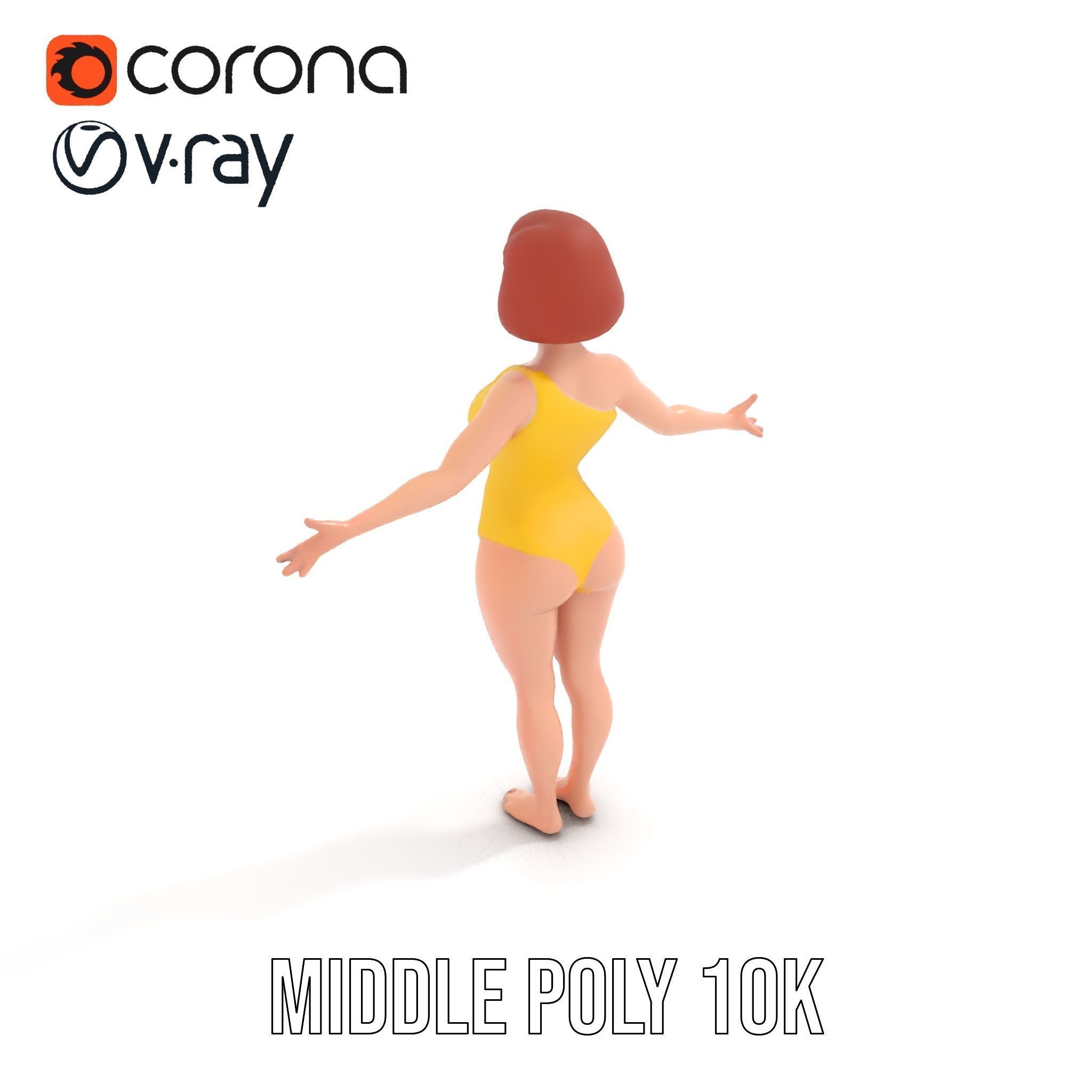 Animated Female Character in Yellow Dress  Rigged and Animated Low-poly 3D model_23