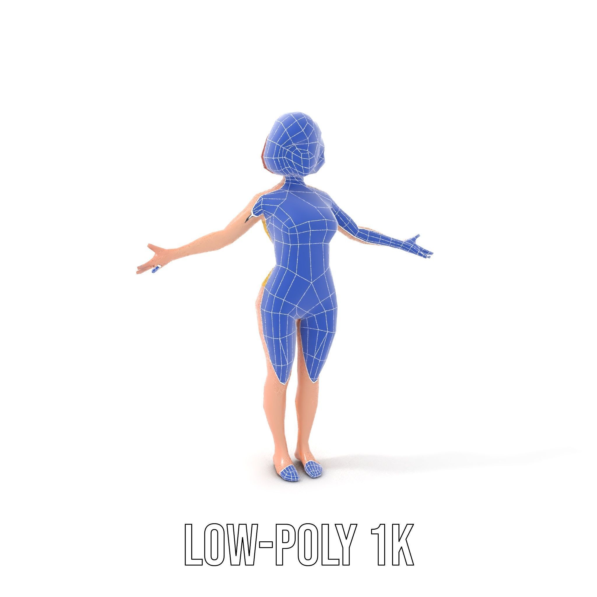 Animated Female Character in Yellow Dress  Rigged and Animated Low-poly 3D model_13