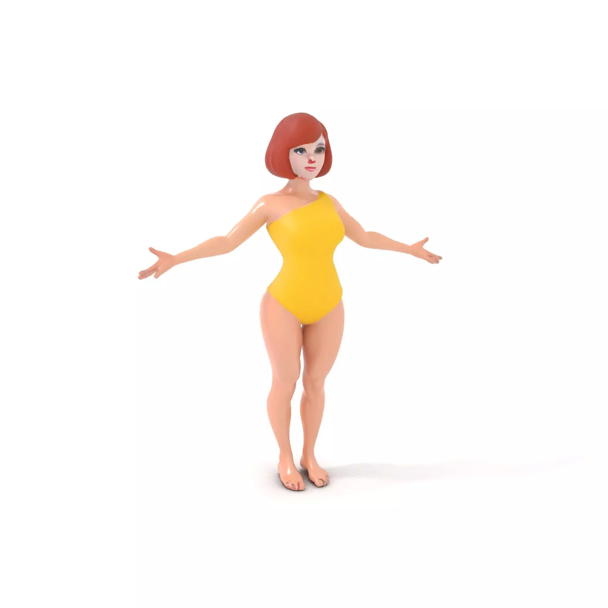 Animated Female Character in Yellow Dress  Rigged and Animated Low-poly 3D model_0