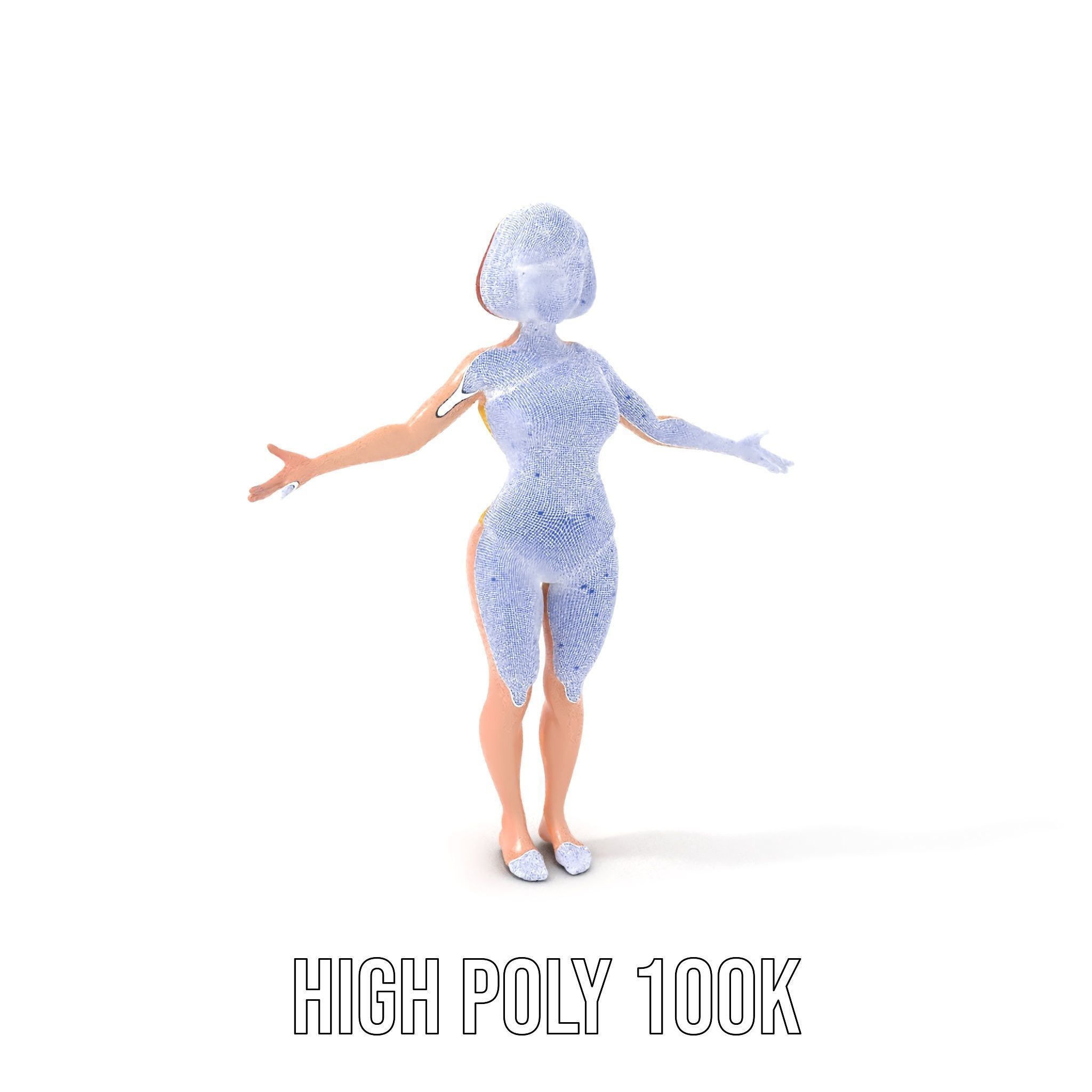 Animated Female Character in Yellow Dress  Rigged and Animated Low-poly 3D model_5