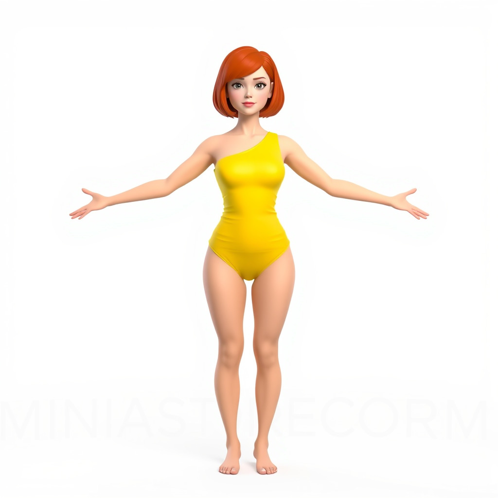 Animated Female Character in Yellow Dress  Rigged and Animated Low-poly 3D model_3