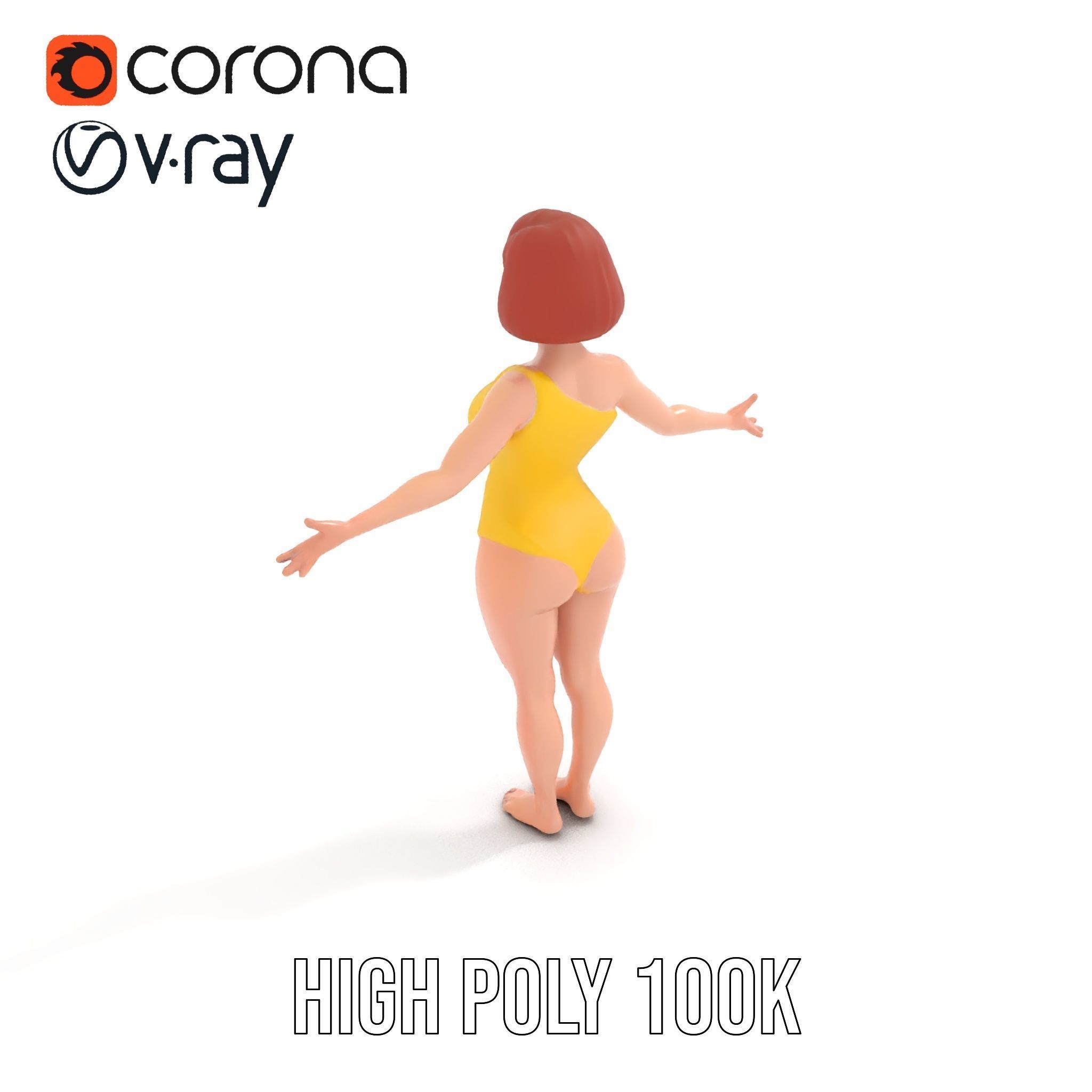 Animated Female Character in Yellow Dress  Rigged and Animated Low-poly 3D model_16