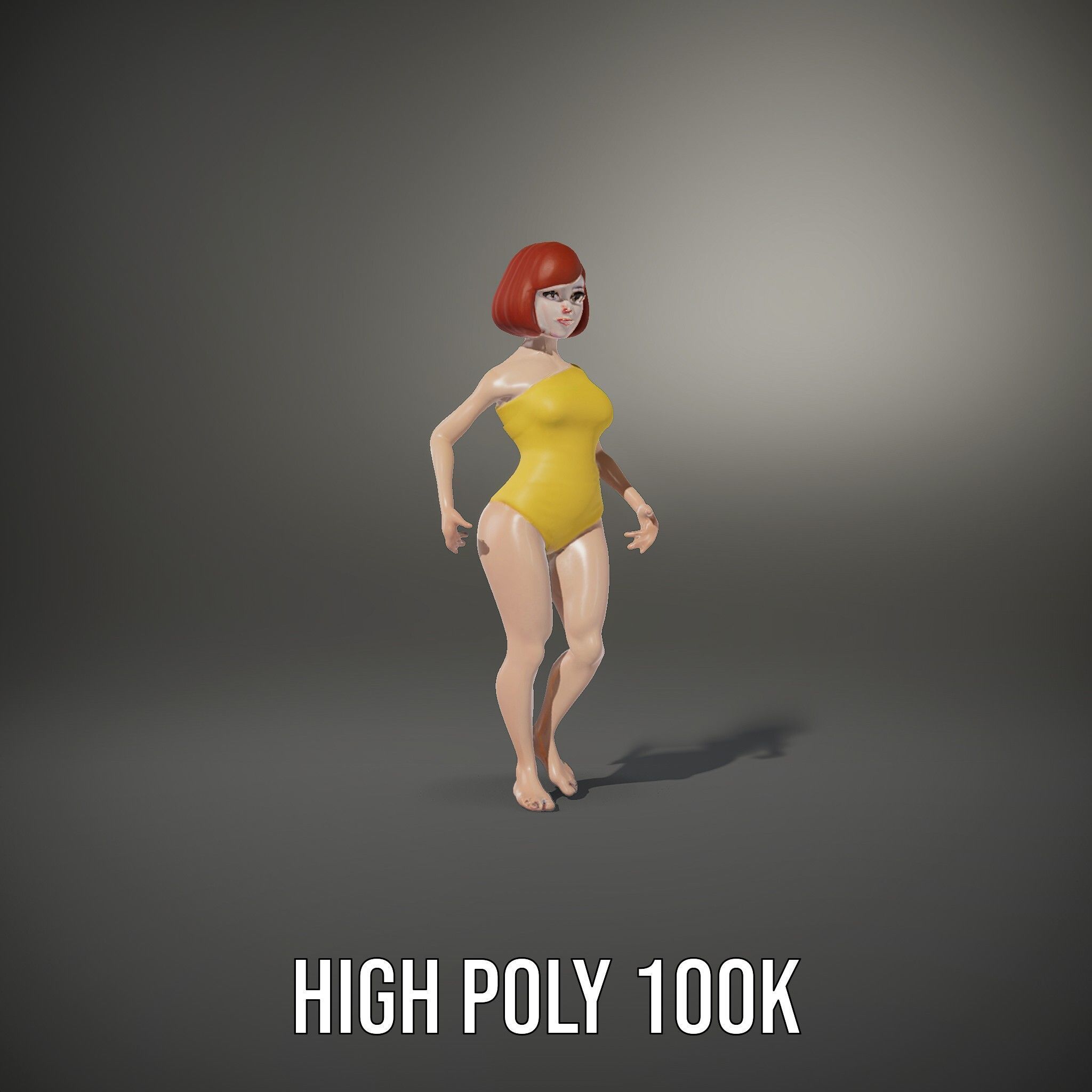 Animated Female Character in Yellow Dress  Rigged and Animated Low-poly 3D model_9