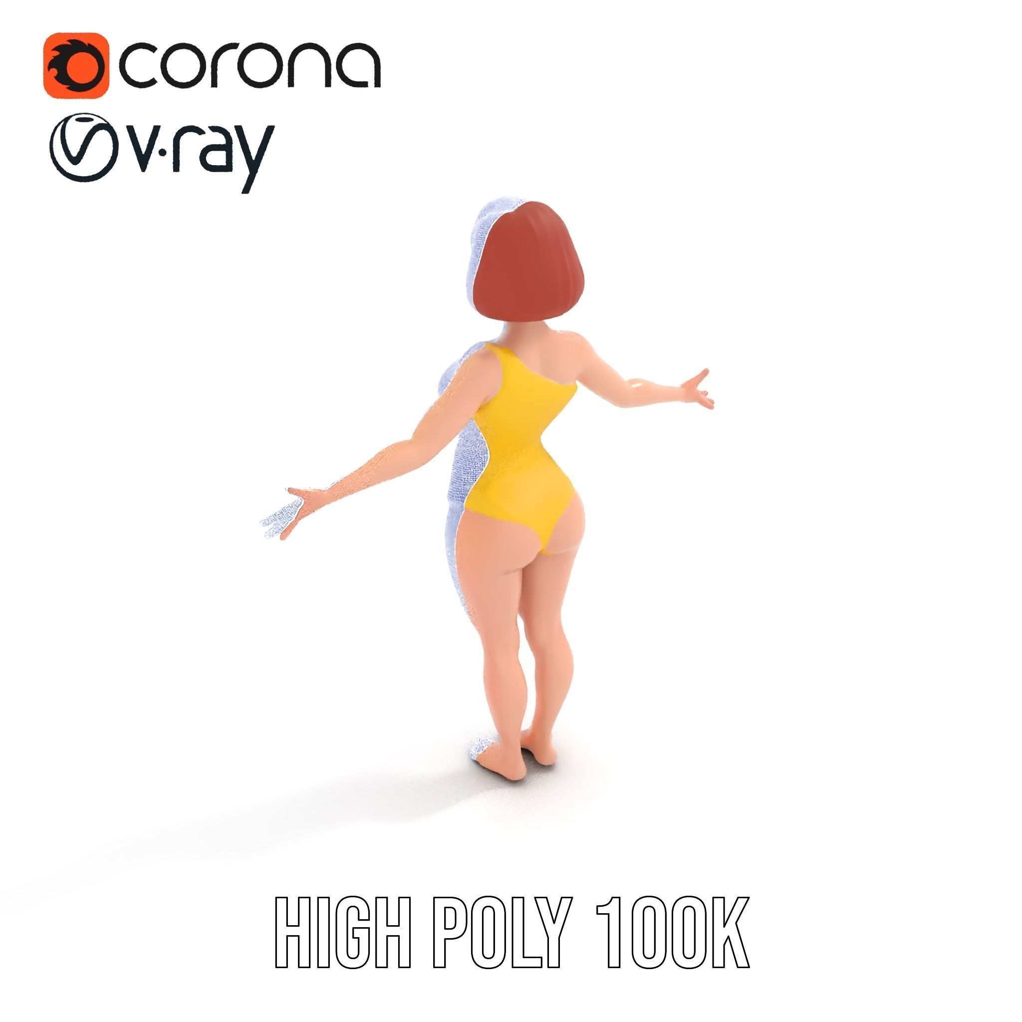Animated Female Character in Yellow Dress  Rigged and Animated Low-poly 3D model_37