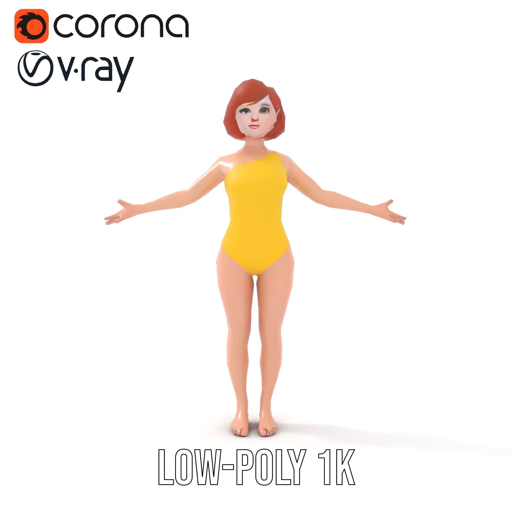 Animated Female Character in Yellow Dress  Rigged and Animated Low-poly 3D model_24