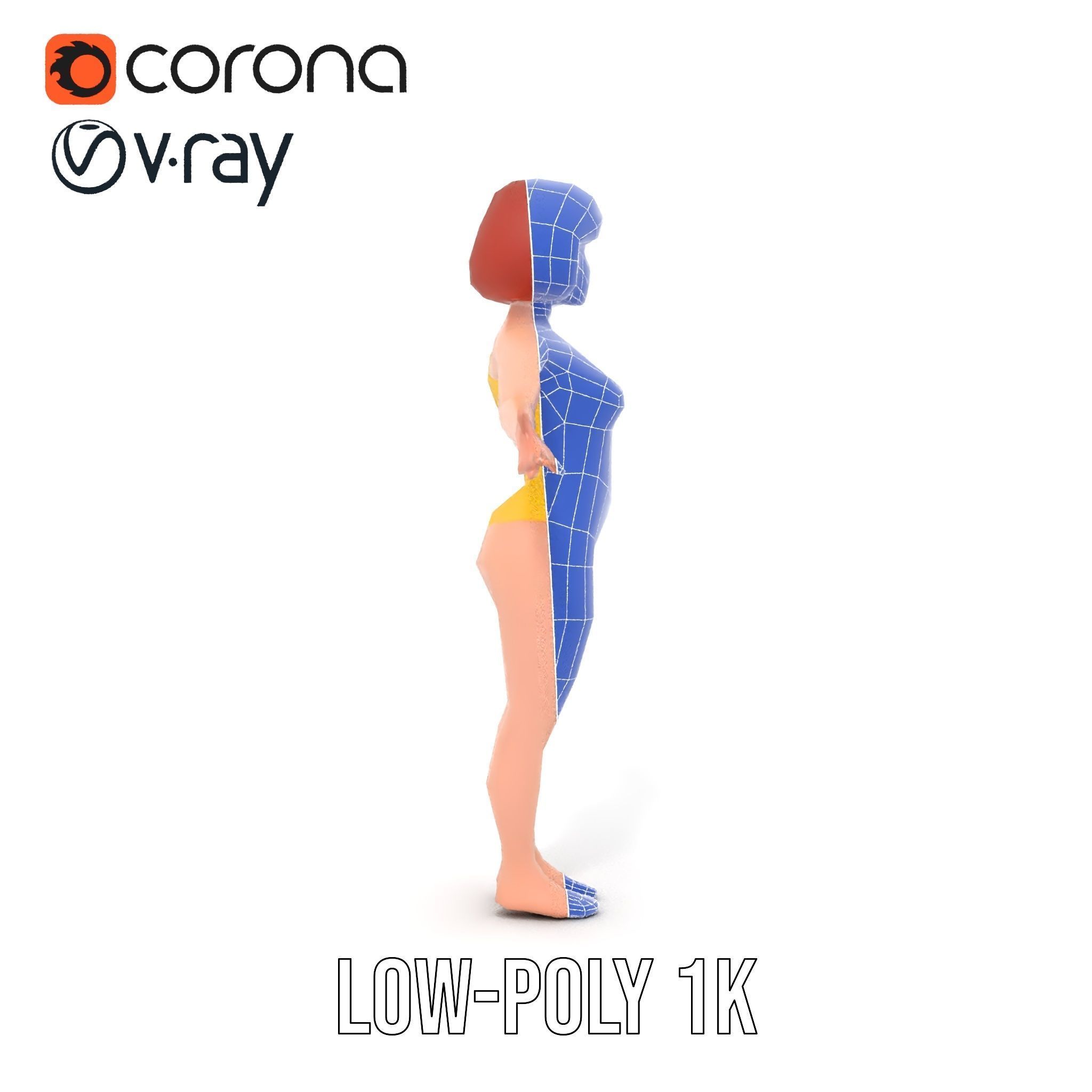 Animated Female Character in Yellow Dress  Rigged and Animated Low-poly 3D model_29