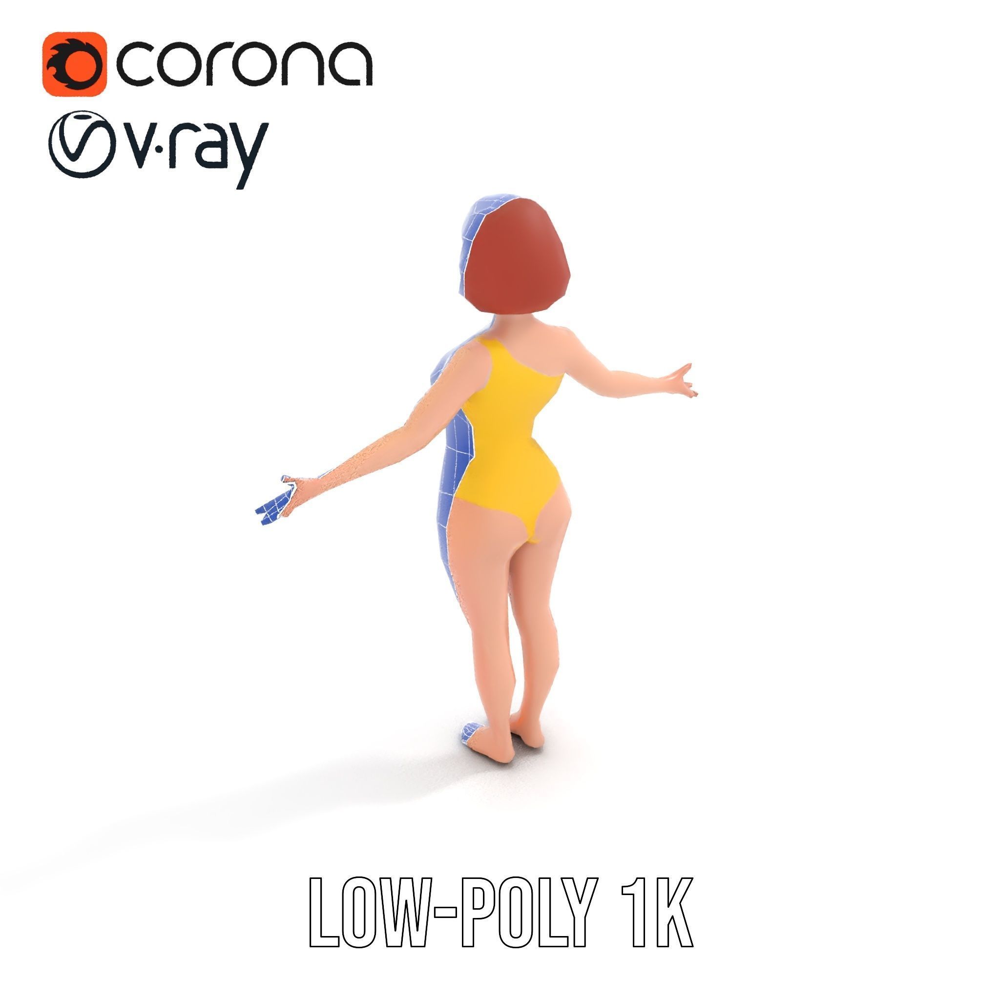 Animated Female Character in Yellow Dress  Rigged and Animated Low-poly 3D model_26