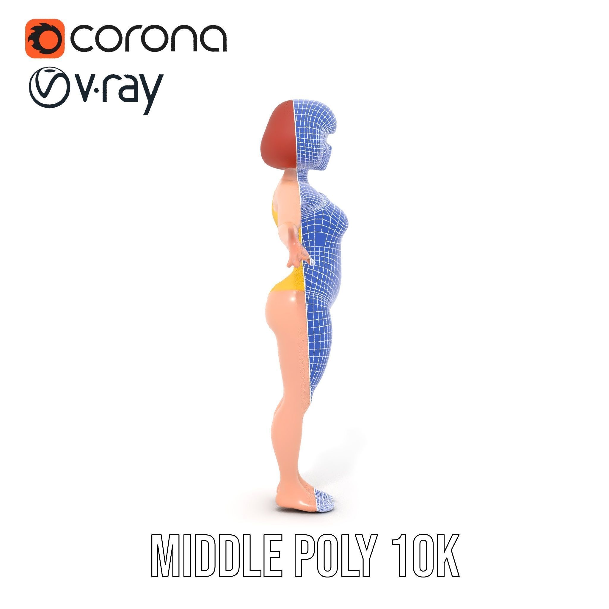 Animated Female Character in Yellow Dress  Rigged and Animated Low-poly 3D model_31