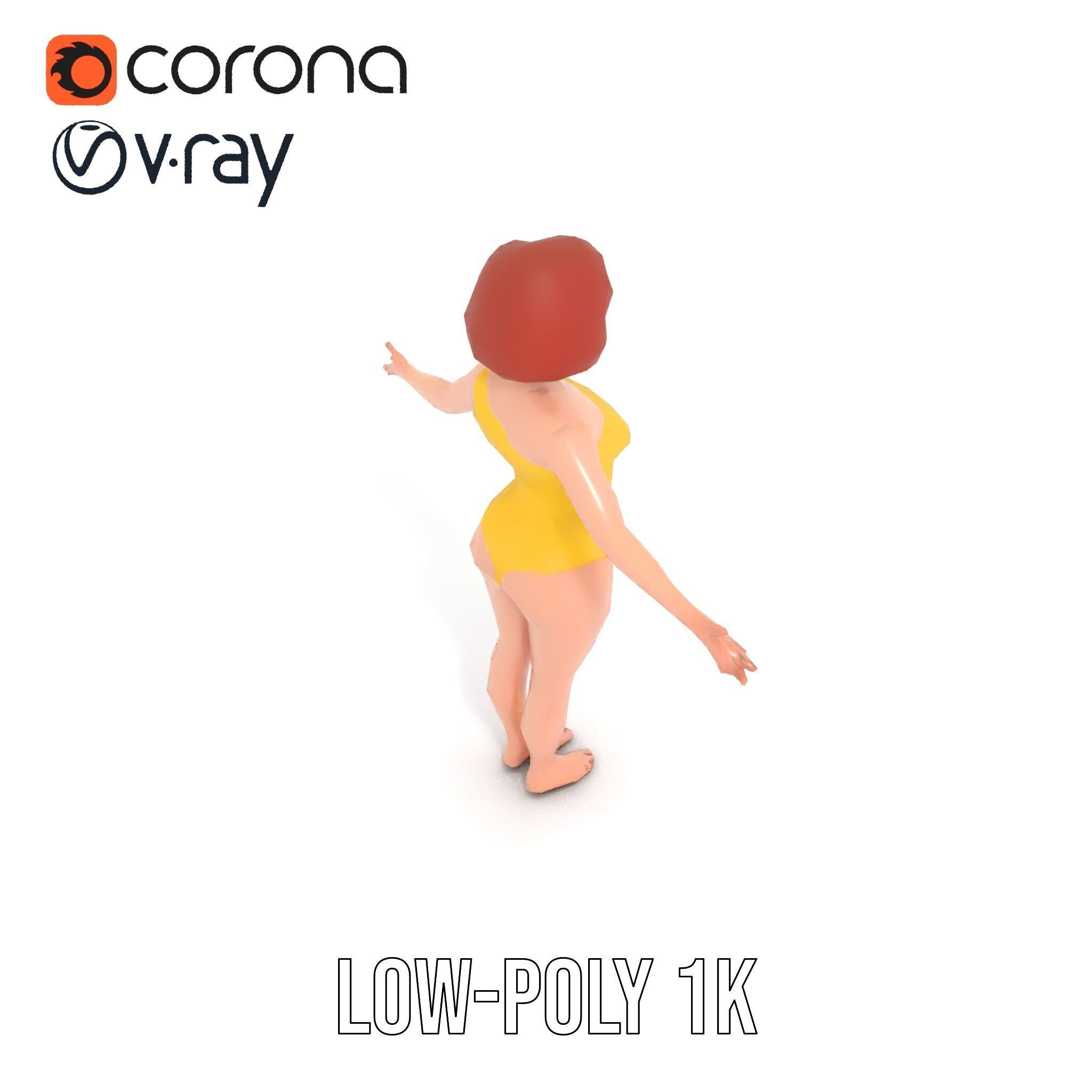 Animated Female Character in Yellow Dress  Rigged and Animated Low-poly 3D model_15