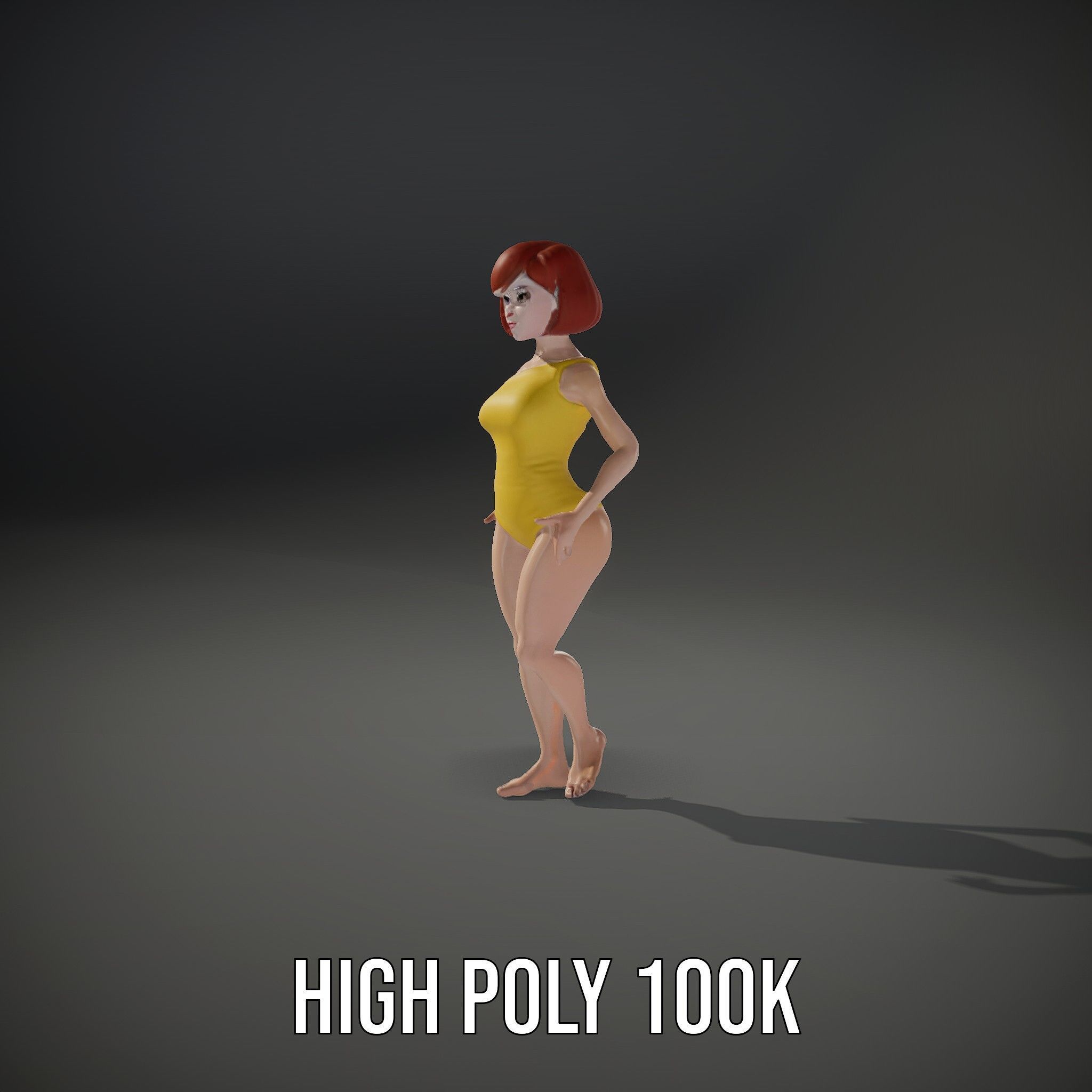 Animated Female Character in Yellow Dress  Rigged and Animated Low-poly 3D model_11