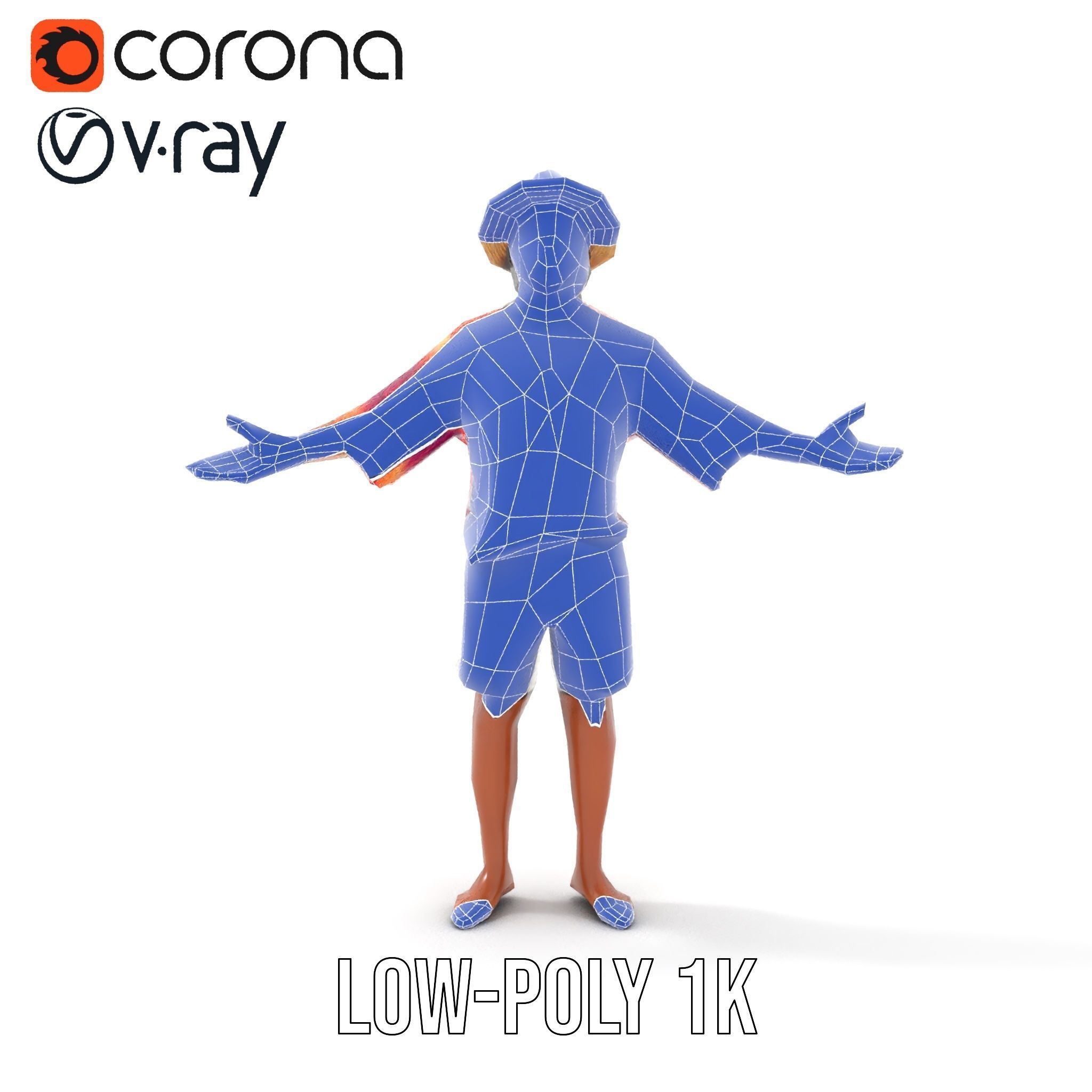 Smiling Tropical Tourist Character Rigged and Animated Low-poly 3D model_28