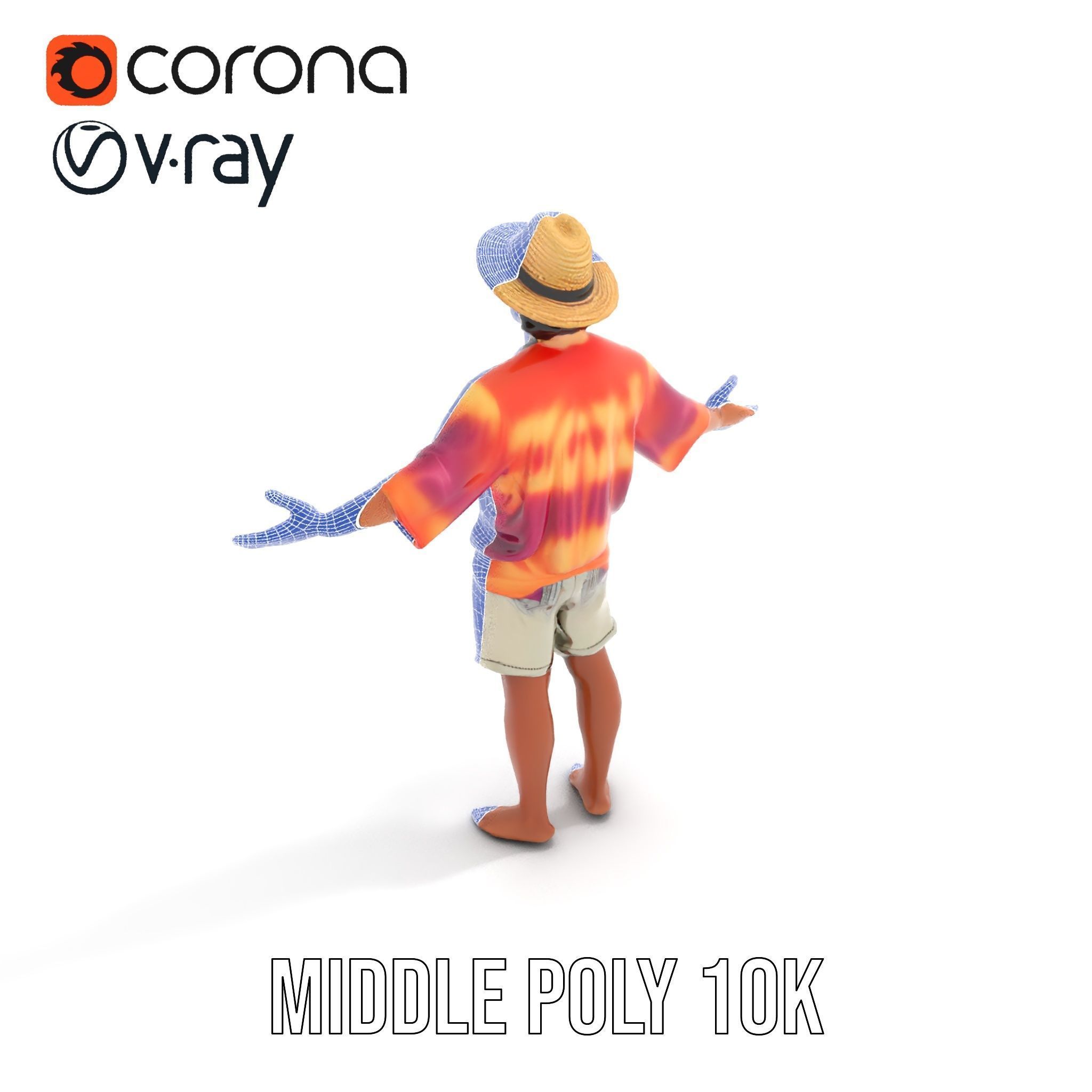Smiling Tropical Tourist Character Rigged and Animated Low-poly 3D model_33