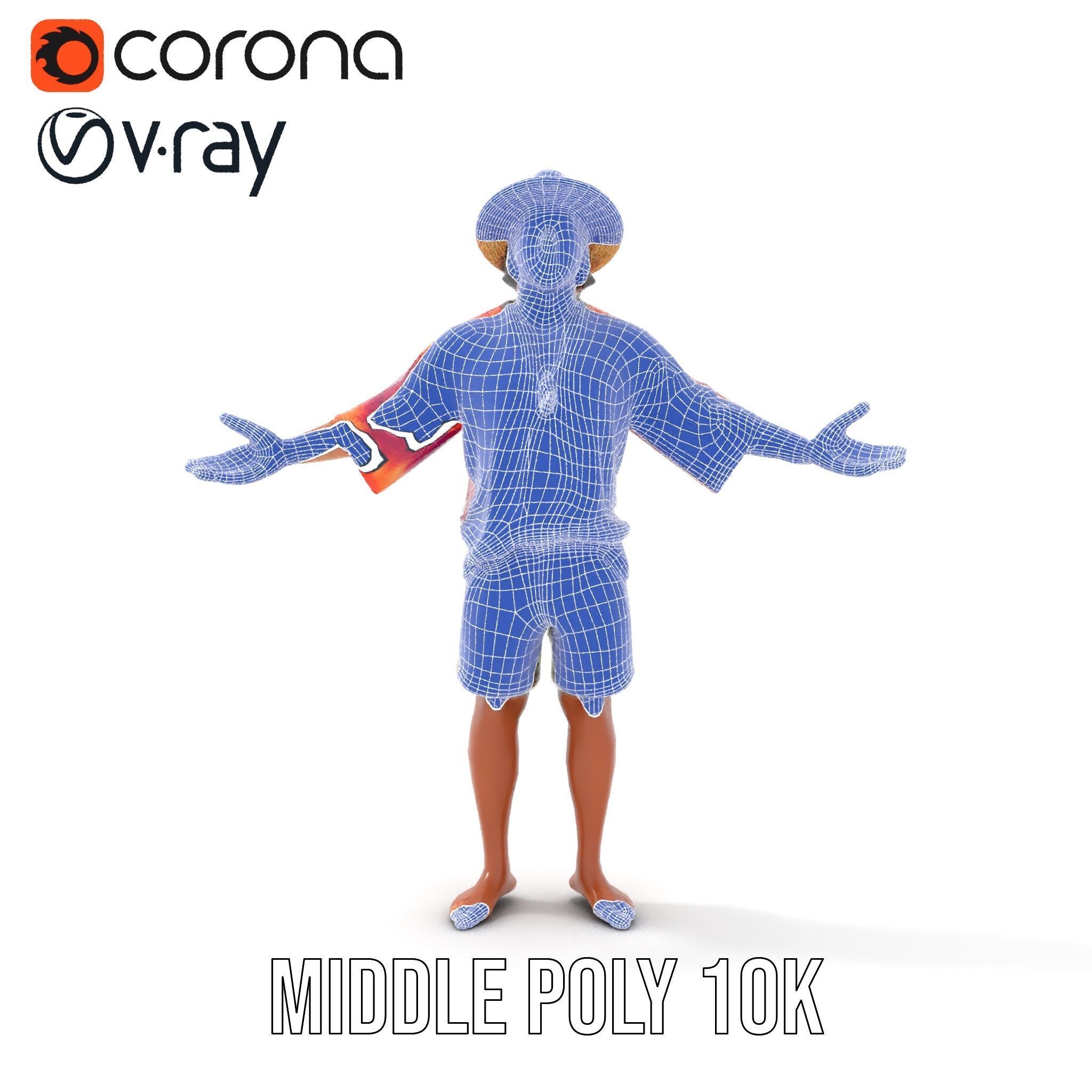 Smiling Tropical Tourist Character Rigged and Animated Low-poly 3D model_30