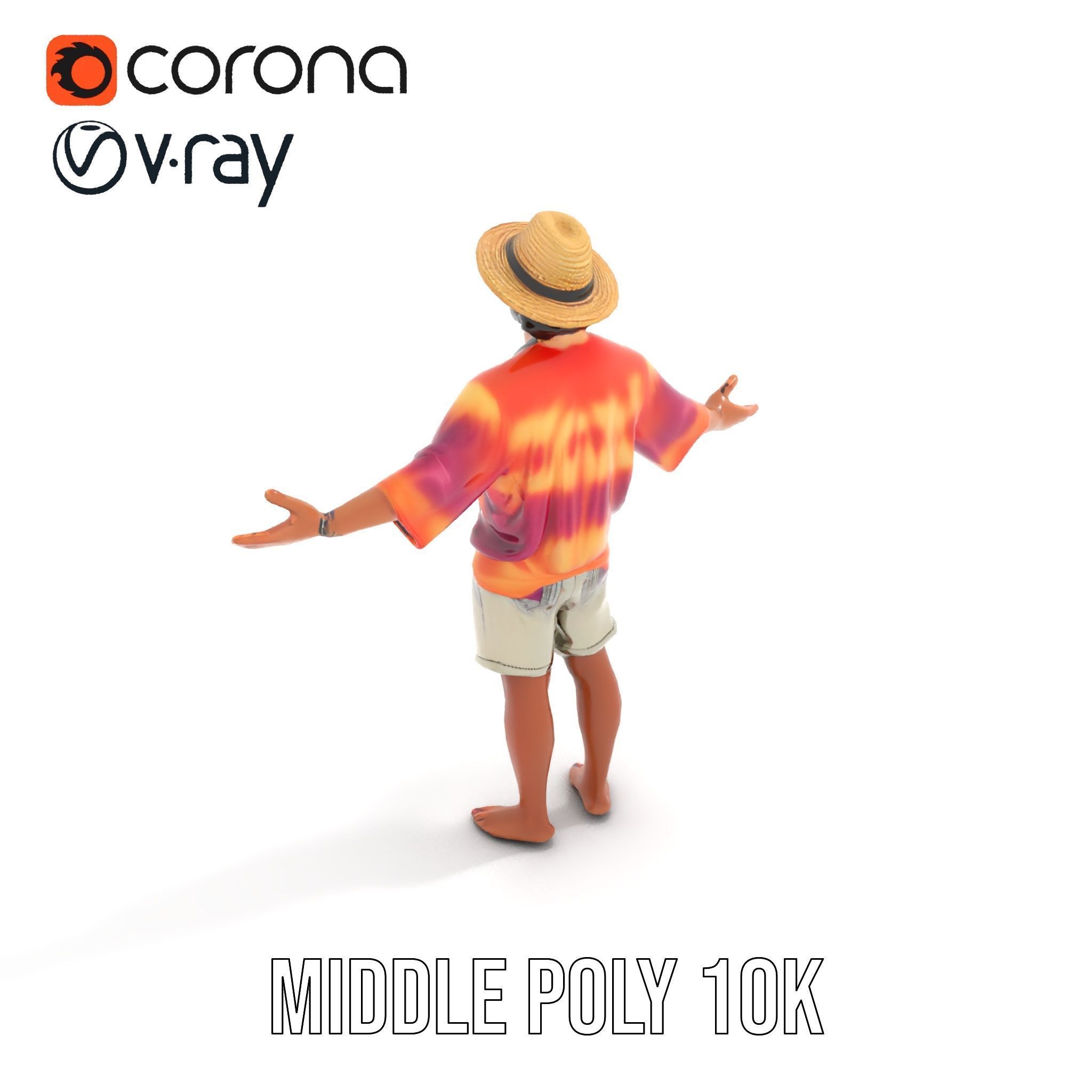 Smiling Tropical Tourist Character Rigged and Animated Low-poly 3D model_19