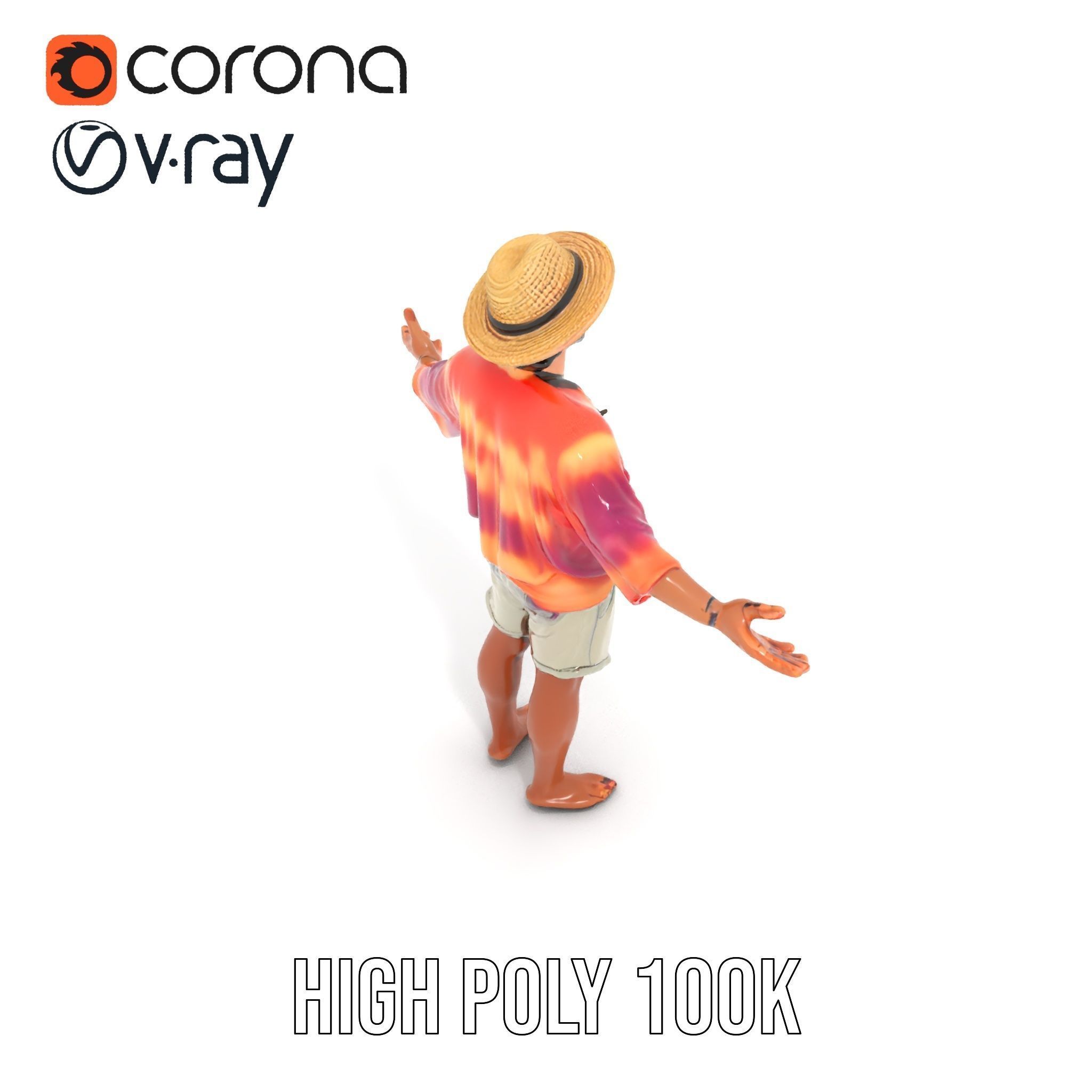 Smiling Tropical Tourist Character Rigged and Animated Low-poly 3D model_10